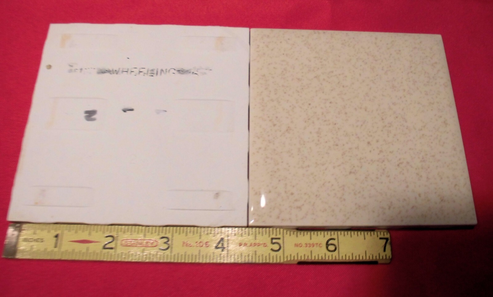 1 pc. Speckled Beige: 4-3/8″ Vintage Glossy Ceramic Tile by Wheeling Co. NEW