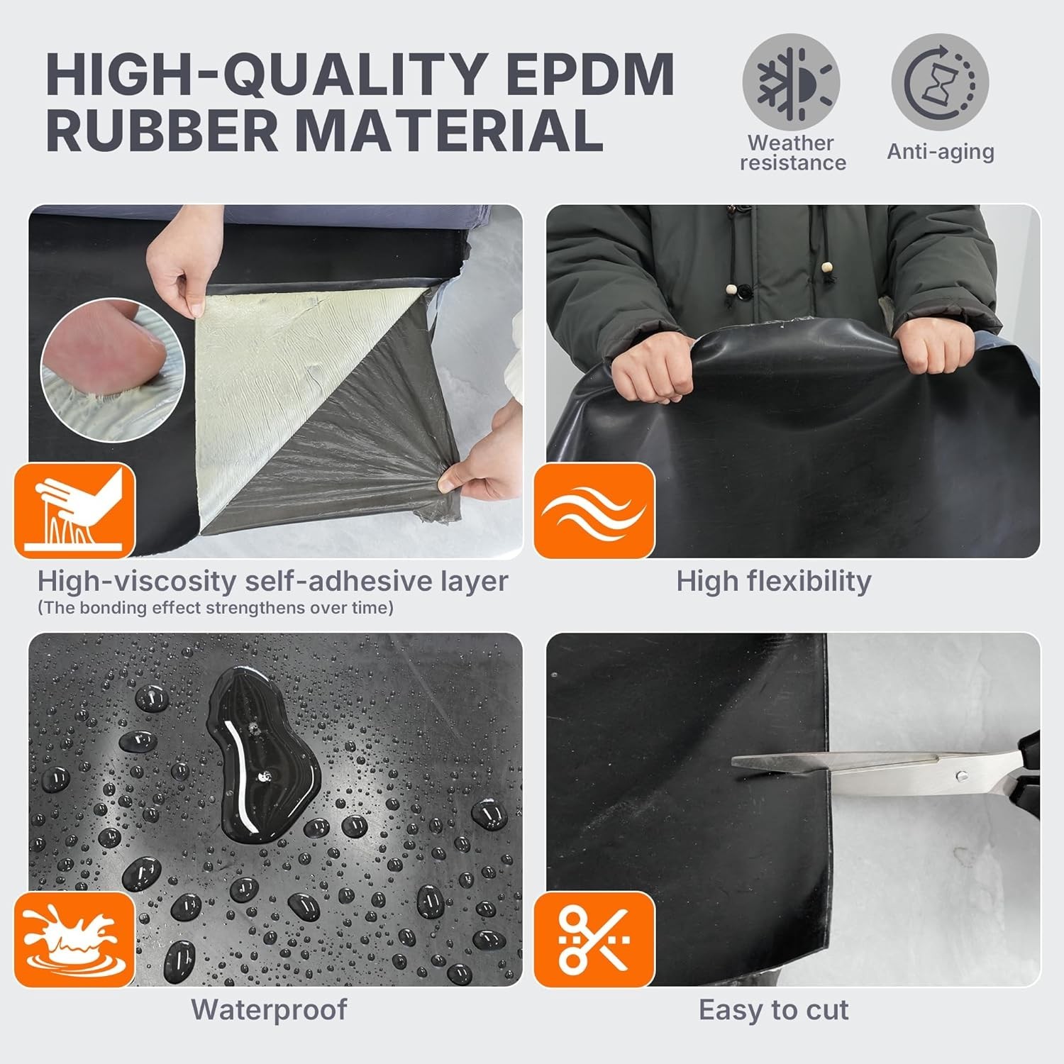 50 Mil EPDM Rubber Roofing Materials Roll 39 in x 16.4 ft | Self-Adhesive Waterp