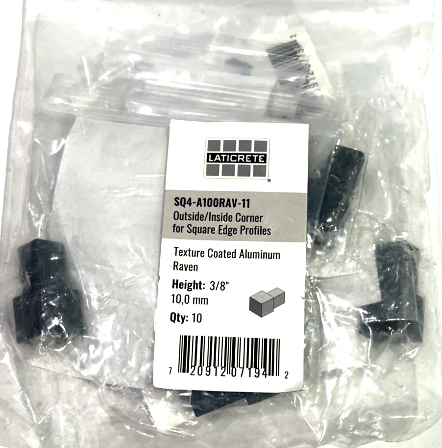 Laticrete SQ4-A100RAV-11 Square Shape 3/8″ Raven Inside/Outside Corner (10-Pack)
