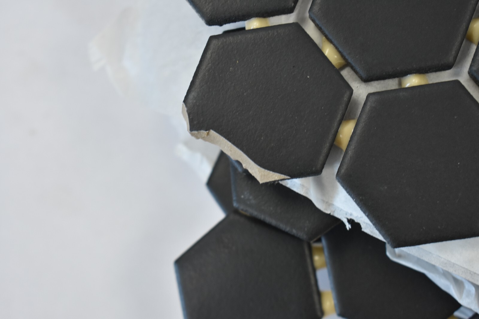 Lot of 11 Black Ceramic Hexagonal Floor Tiles 1-1/2″ Dia Units 10″ x 12-1/2″
