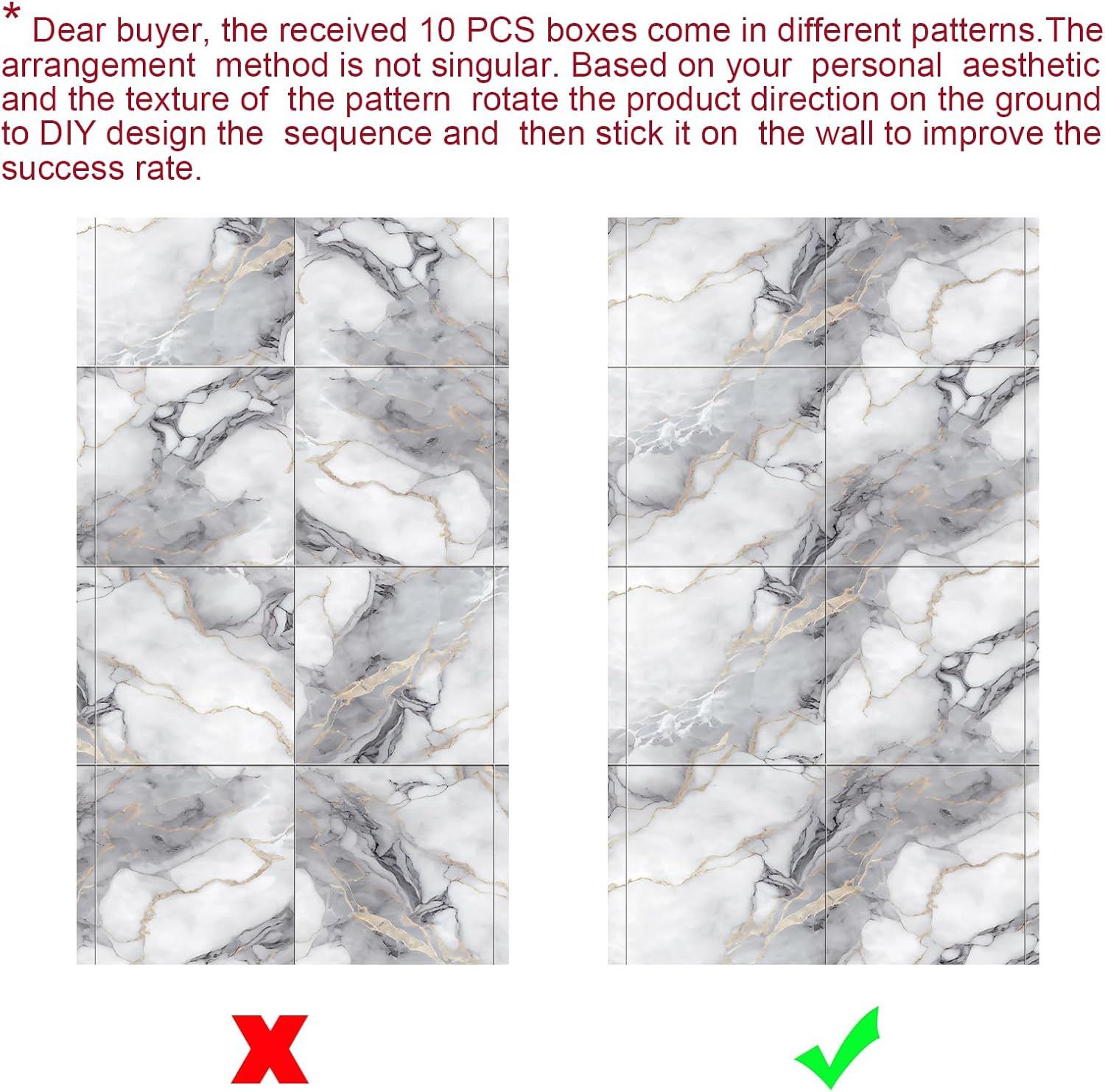 Chejiaye 10Pcs Marble Peel and Stick Backsplash Waterproof Washroom Wall Panels,