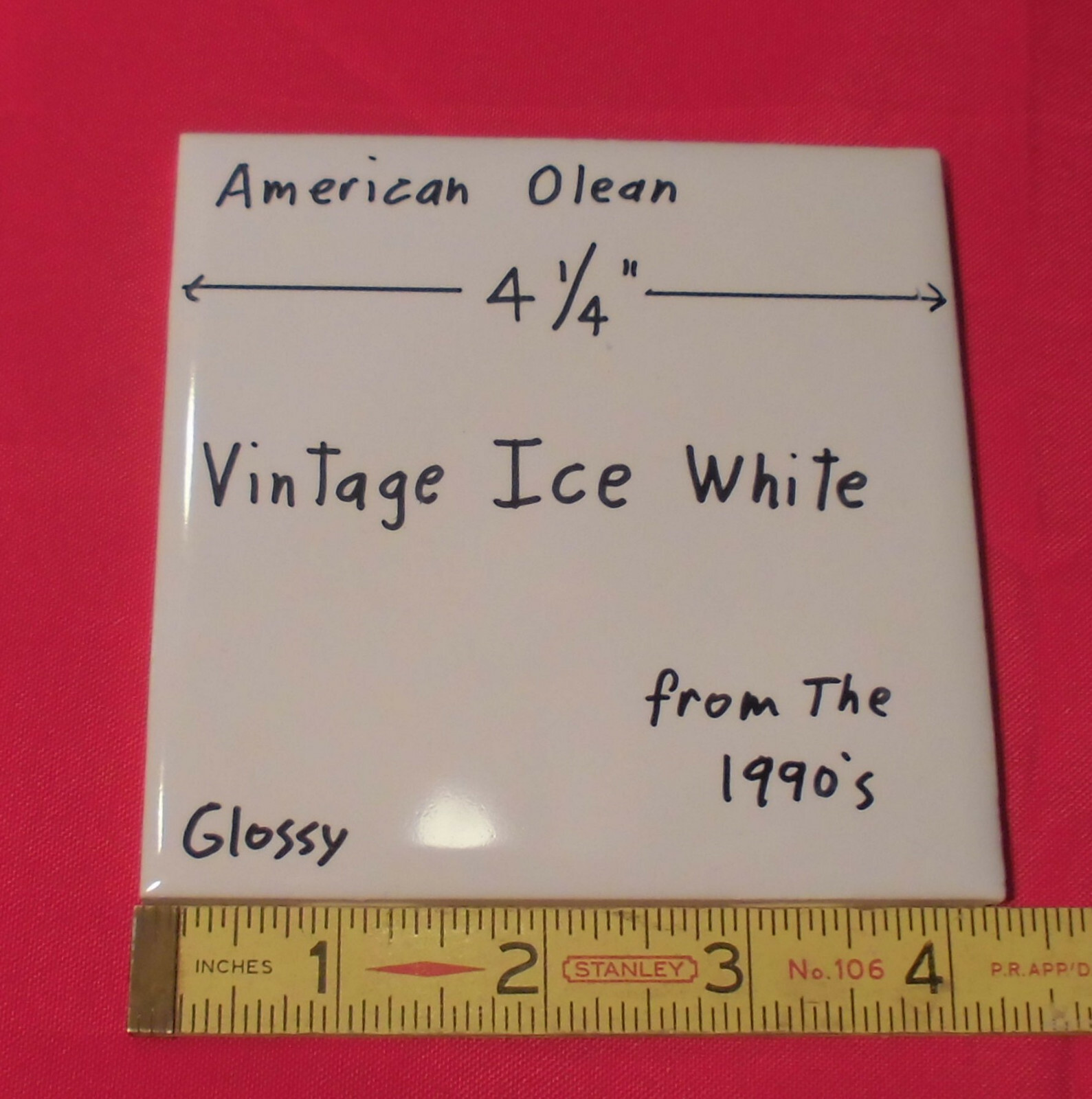 1 pc. Vintage: *Ice White* Glossy Ceramic Tiles by American Olean…4-1/4″ NEW