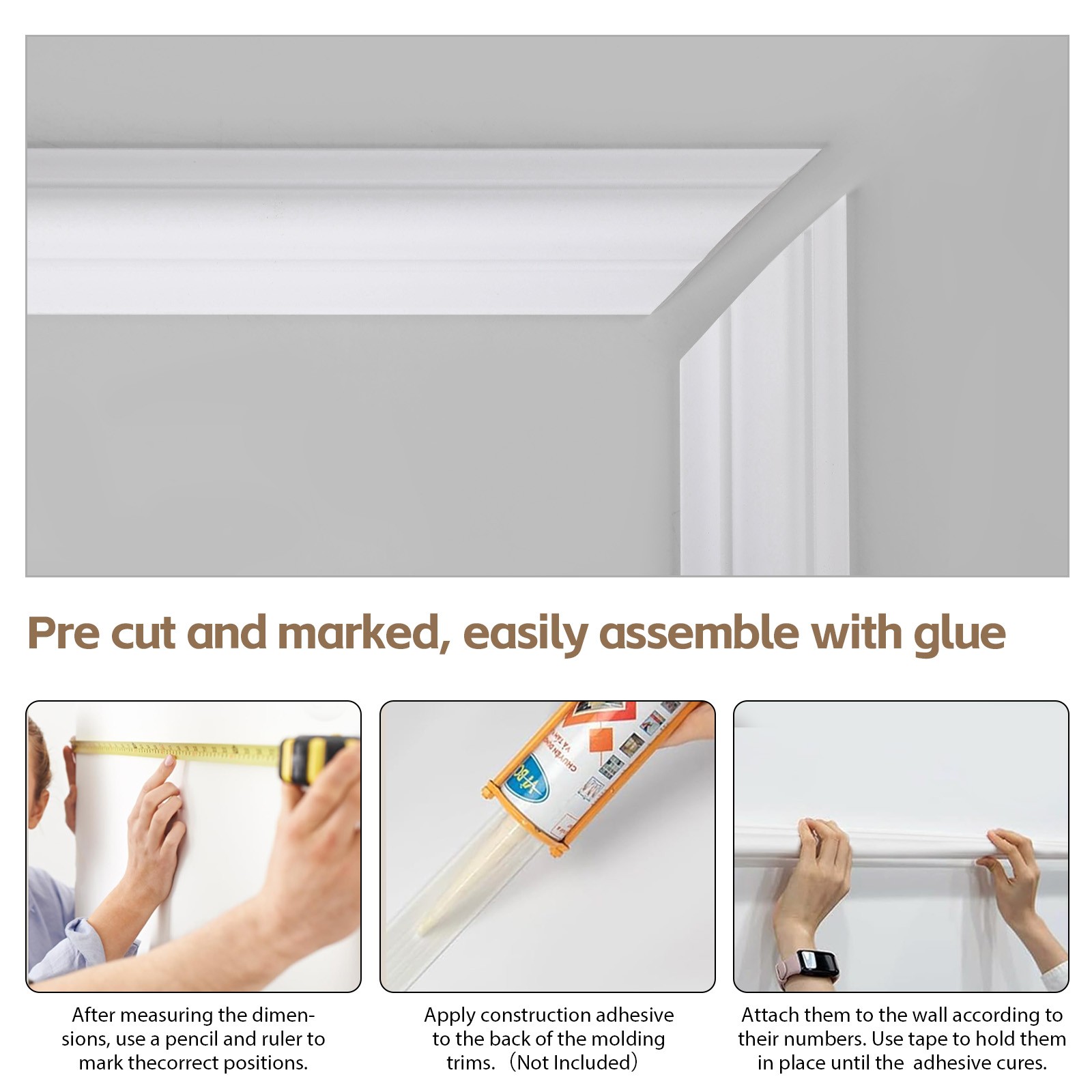 Pre-Cut Wall Molding Kit 3D Wainscoting Panels Accent Wall Trim for Home Décor