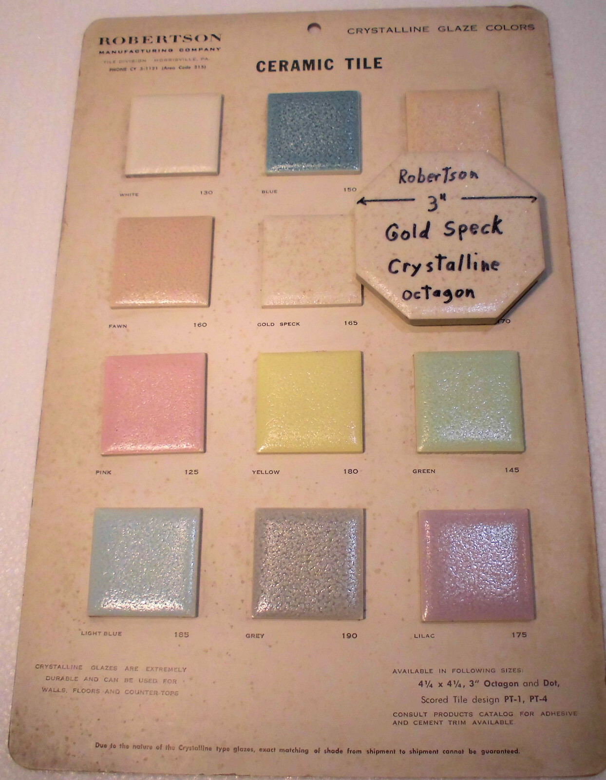 1 pc. Gold Speck – Dust; Octagon Ceramic Tile 3″ by Robertson, Crystalline: NOS