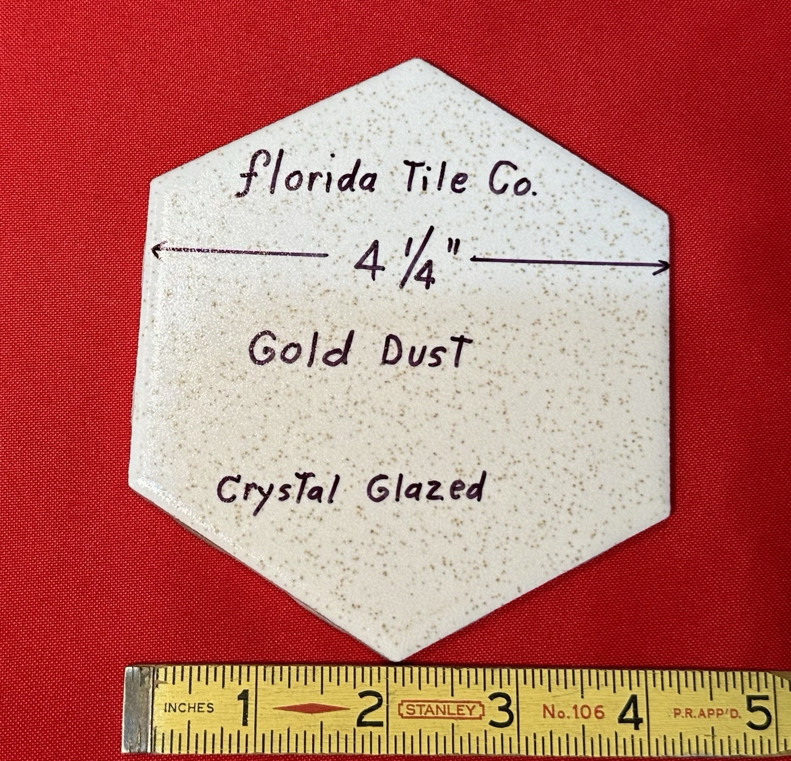 1 pc. 4-1/4″ Gold Dust: Hexagon Crystal Glazed Ceramic Tile by Florida Co. NOS