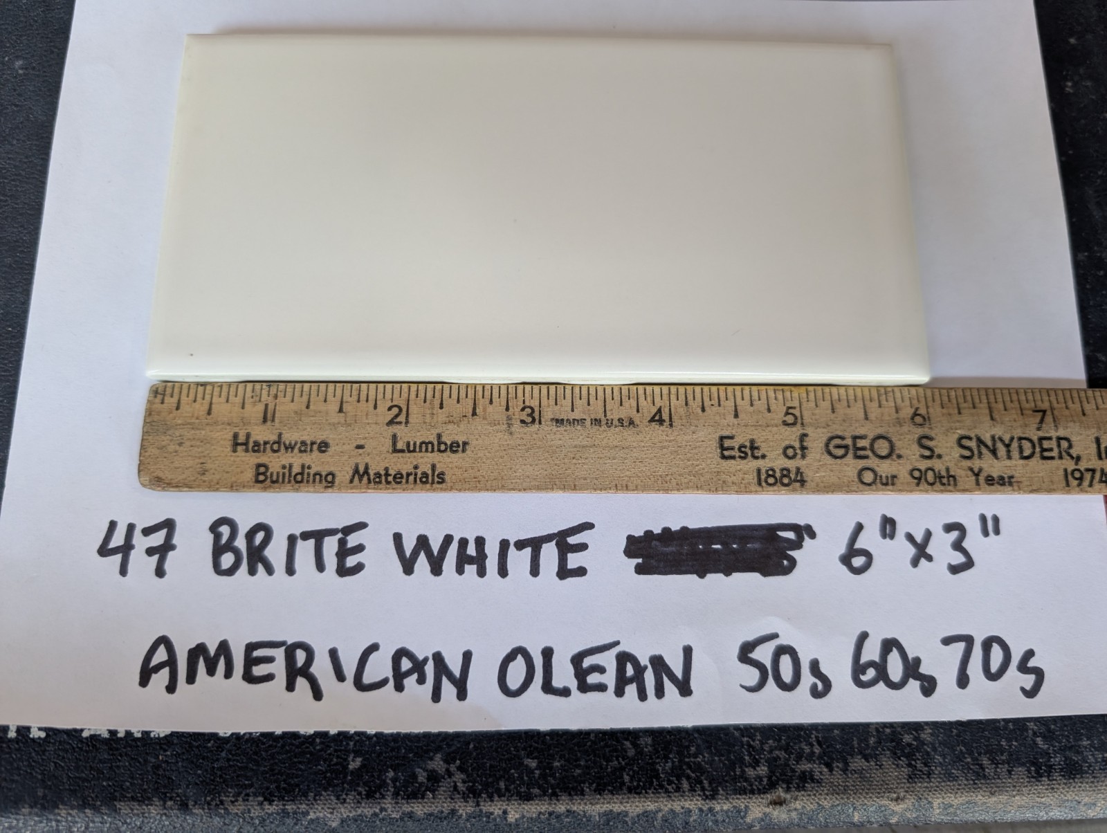 2 pcs American Olean Ceramic Tile Gloss Brite White #47 6″x3″ Subway 1960s 70s