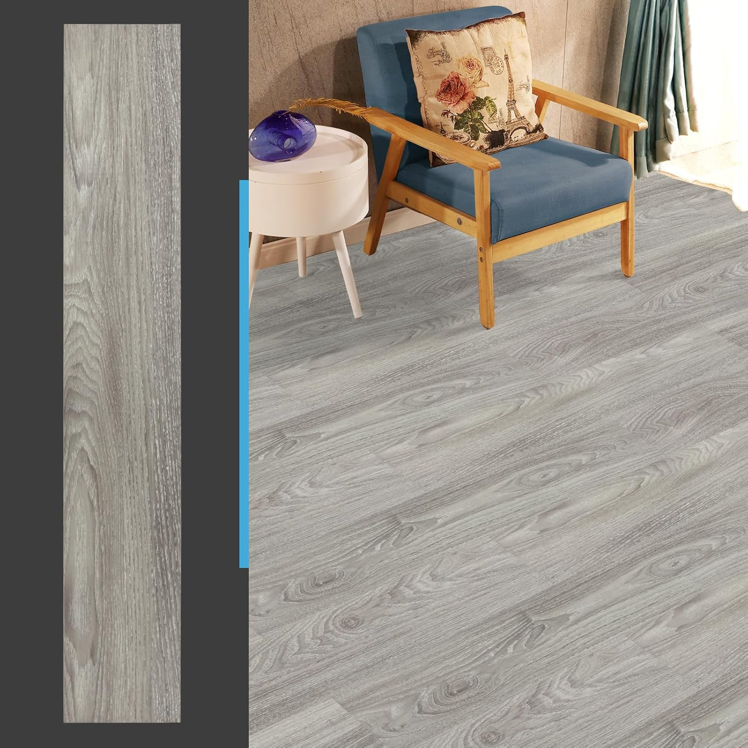 Peel and Stick Floor Tile Vinyl Wood Plank 36-Pack 54 Sq.Ft, Light Grey, Rigid S