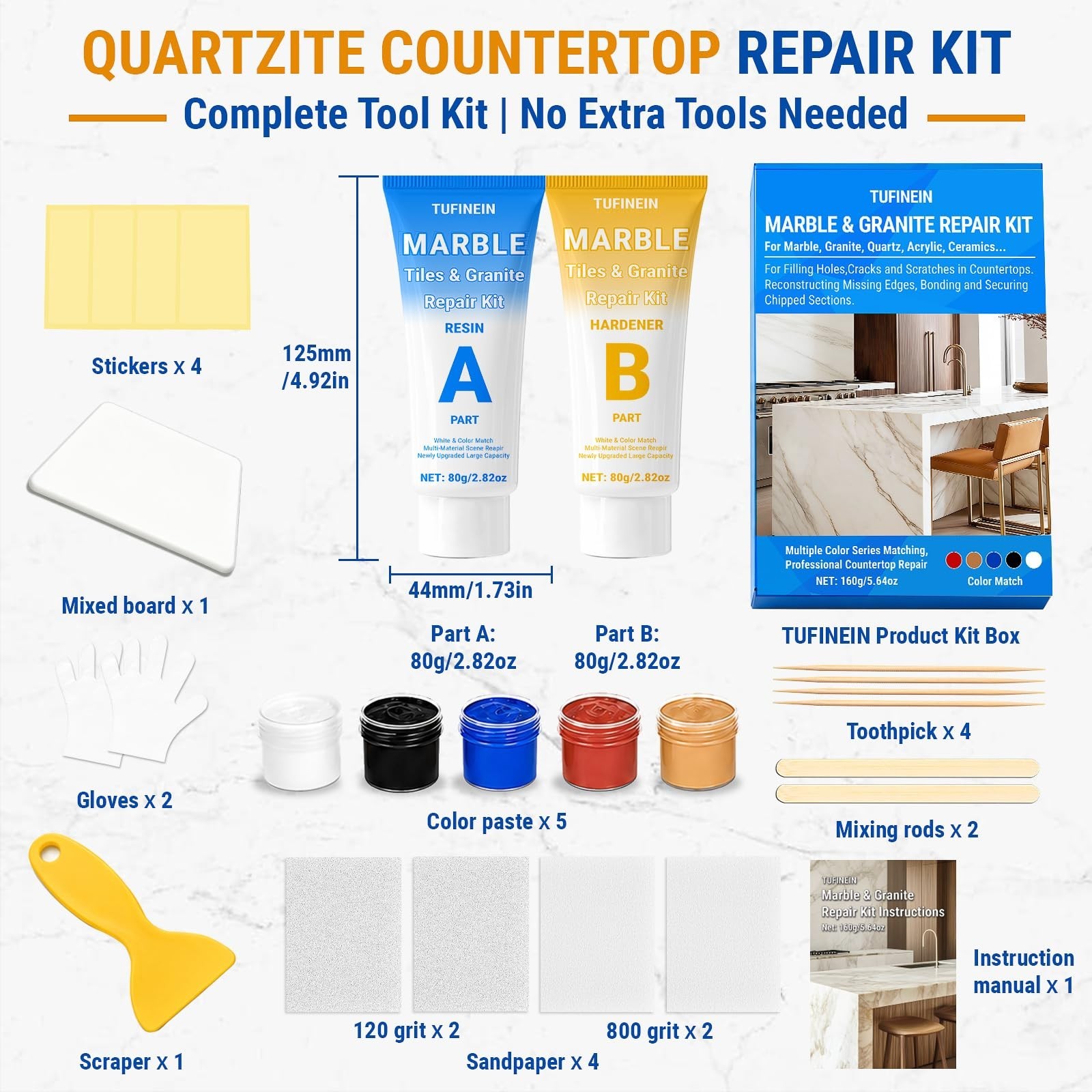 Marble & Granite Countertop Repair Kit – 160g Tile Fix for Cracks, Chips, Dents