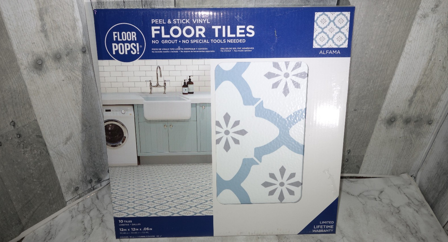 Floor Pops Adhesive Floor Tiles Peel & Stick 60 Tiles 10 Packs Alfama FP2943