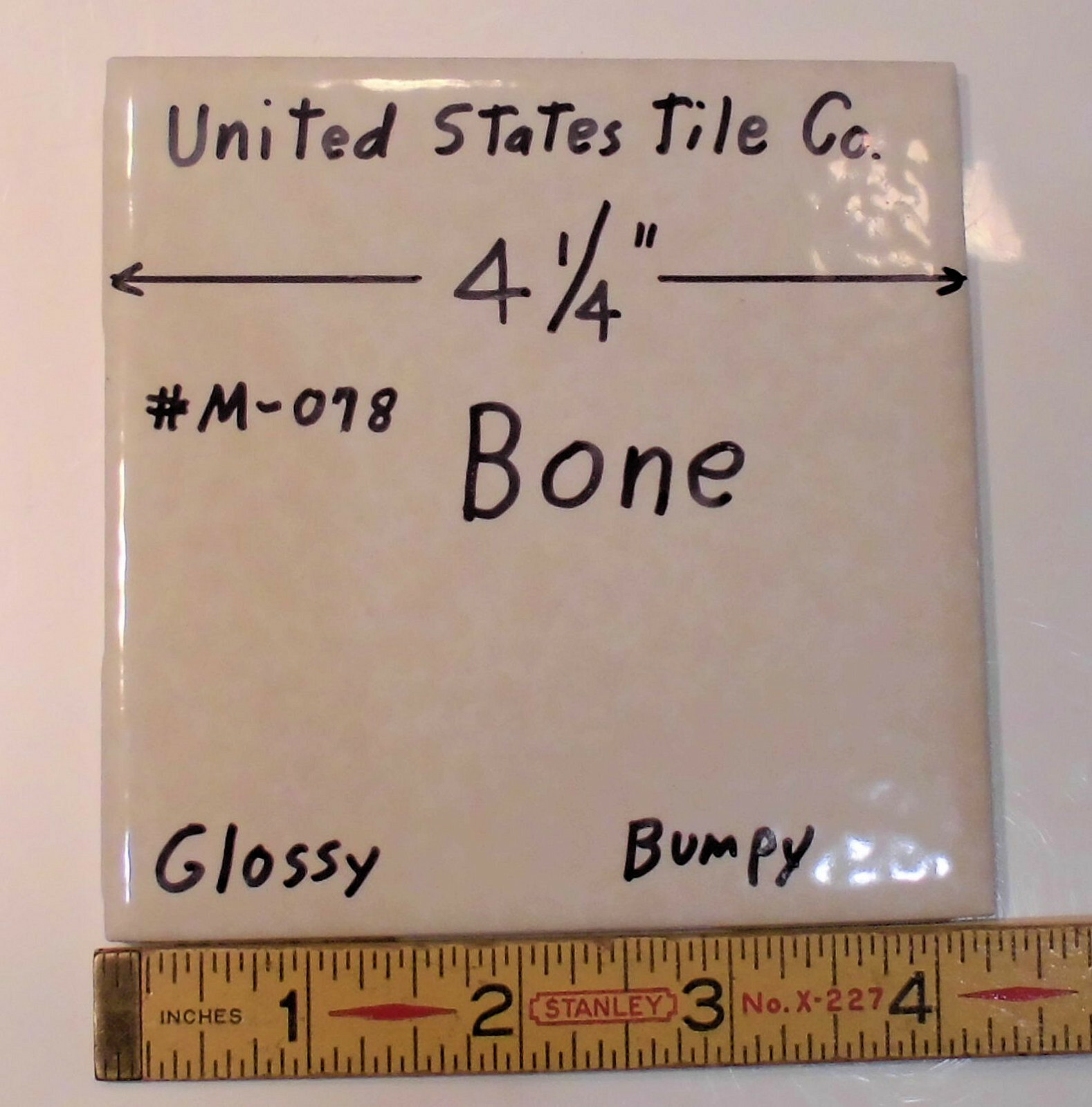 1pc. *Glossy & Bumpy; Bone #M-078* Ceramic Tile 4-1/4″ by United States Tile Co.