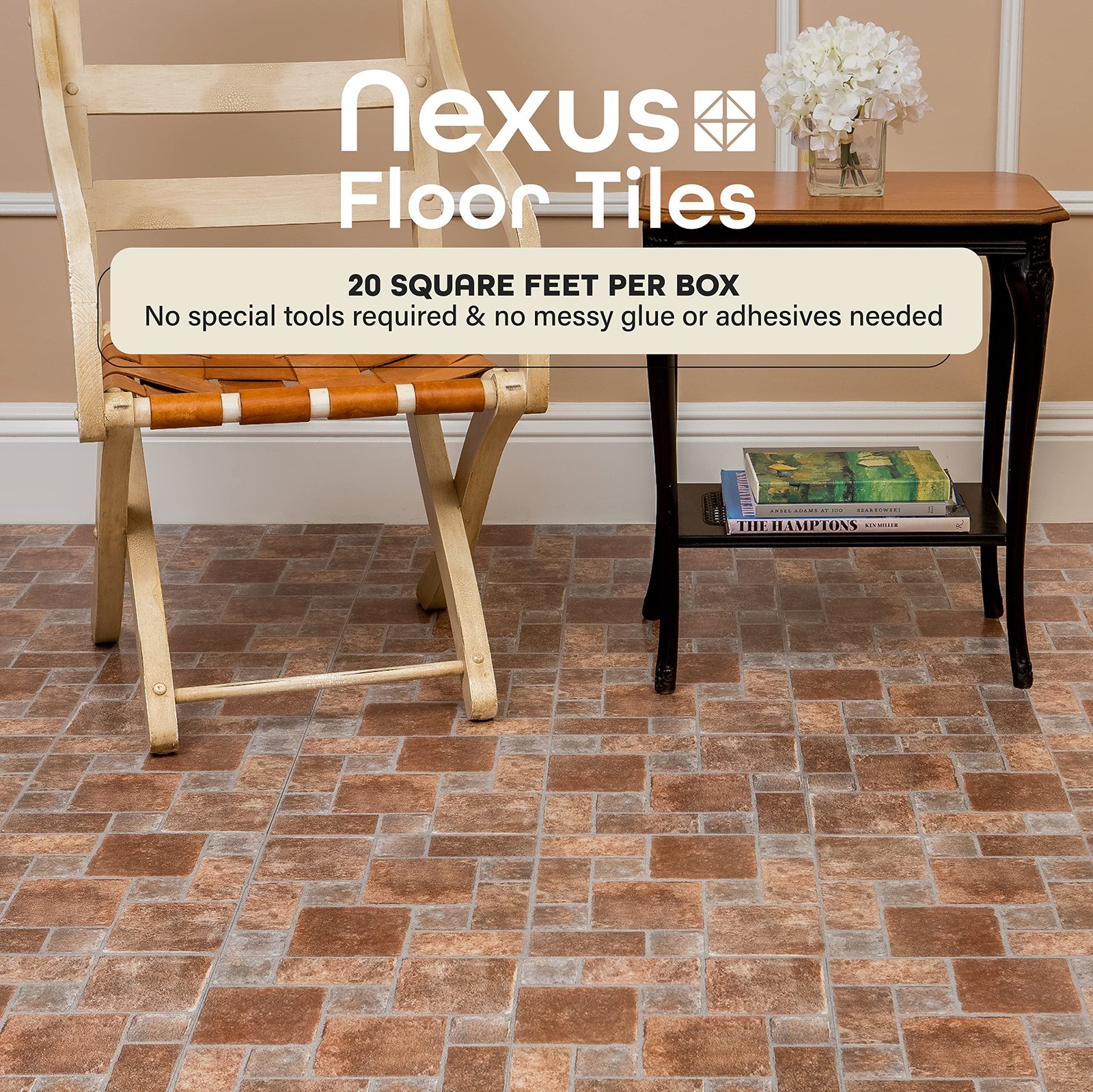 Nexus Self Adhesive 12-Inch Vinyl Floor Tiles, 20 Tiles – 12″ x 12″, Brick Pa…