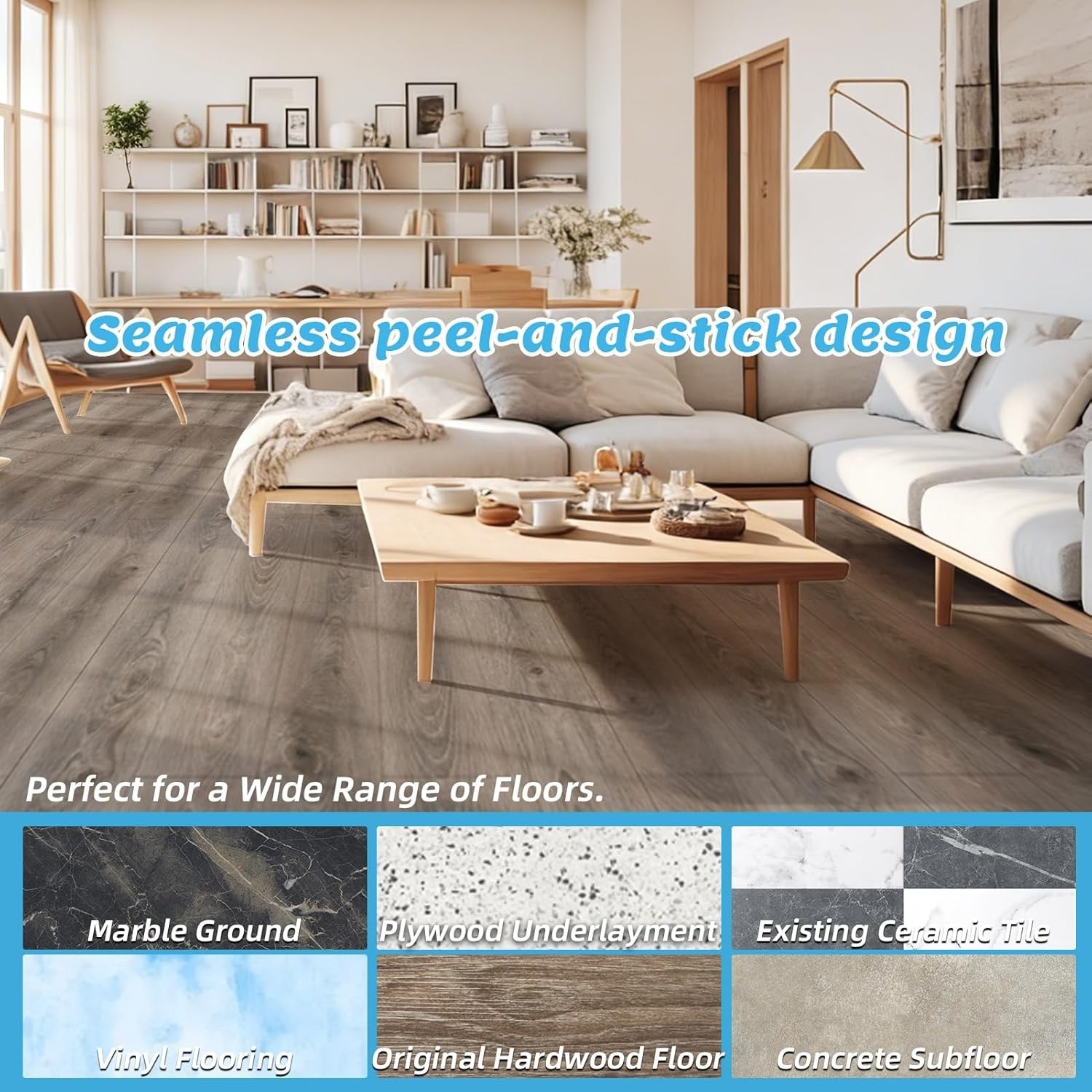 15 Sq ft Peel and Stick Wood Vinyl Floor Tiles 10-Pack Waterproof Teak Finish