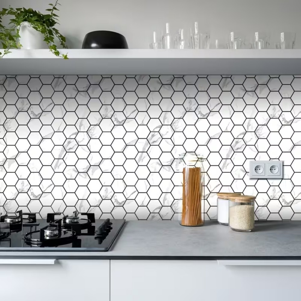 20PCS Self-Adhesive Hexagon Mosaic Tile Sticker Backsplash for Kitchen Home