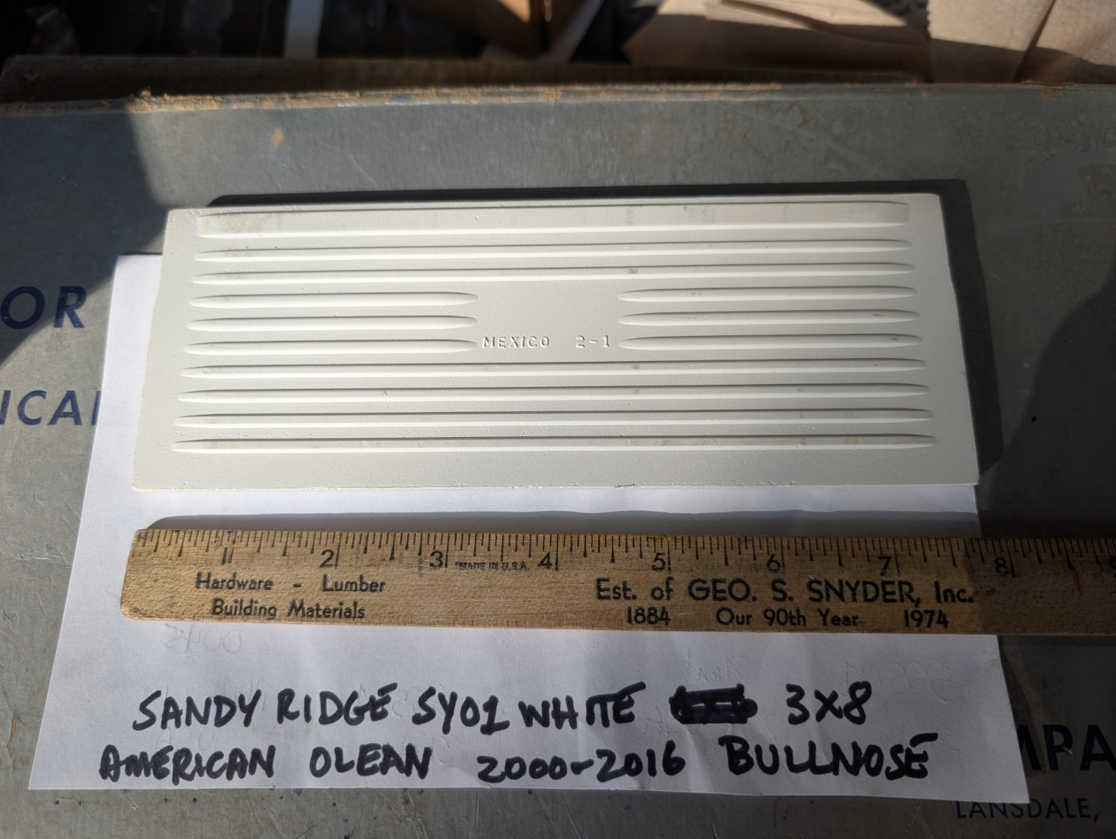 2 pcs American Olean Ceramic Tile Sandy Ridge series “White” SY01 3×8 Bullnose