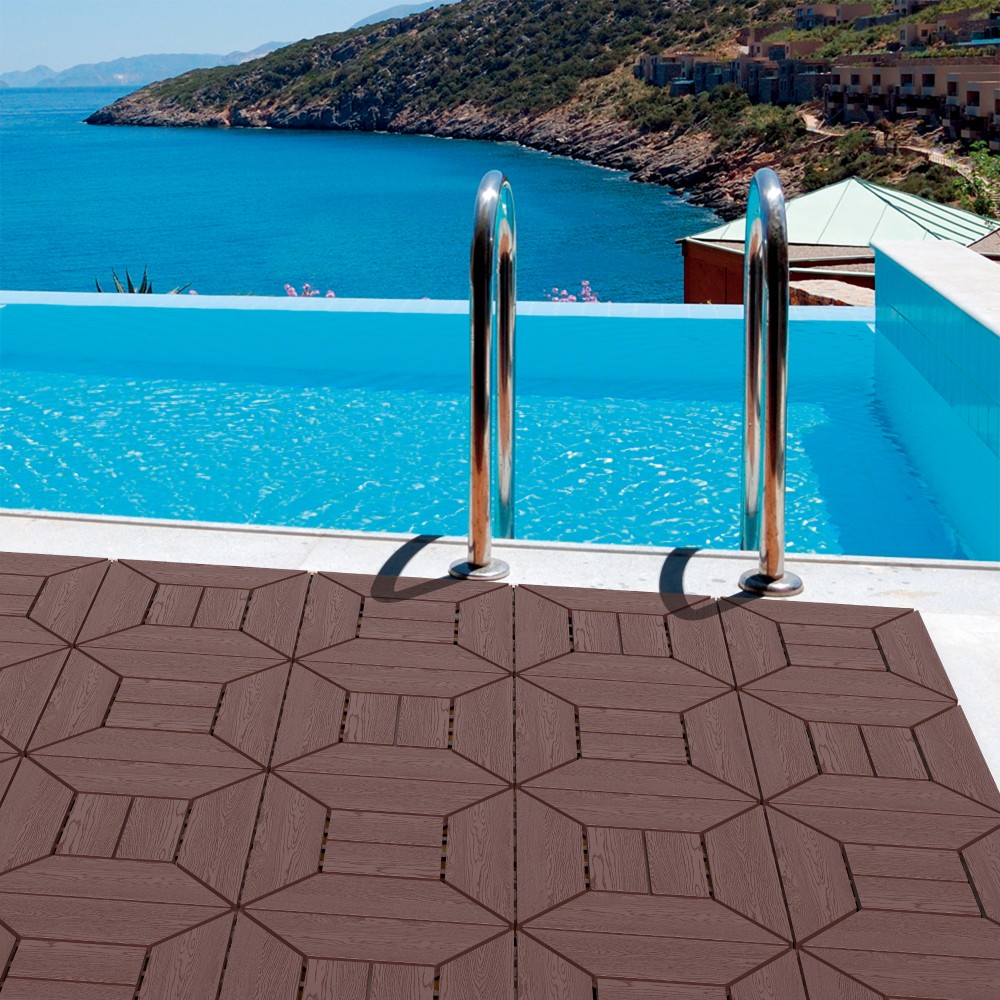44 Pack 12×12 Interlocking Patio Tiles DIY Deck Floor Tiles Polypropylene Indoor
