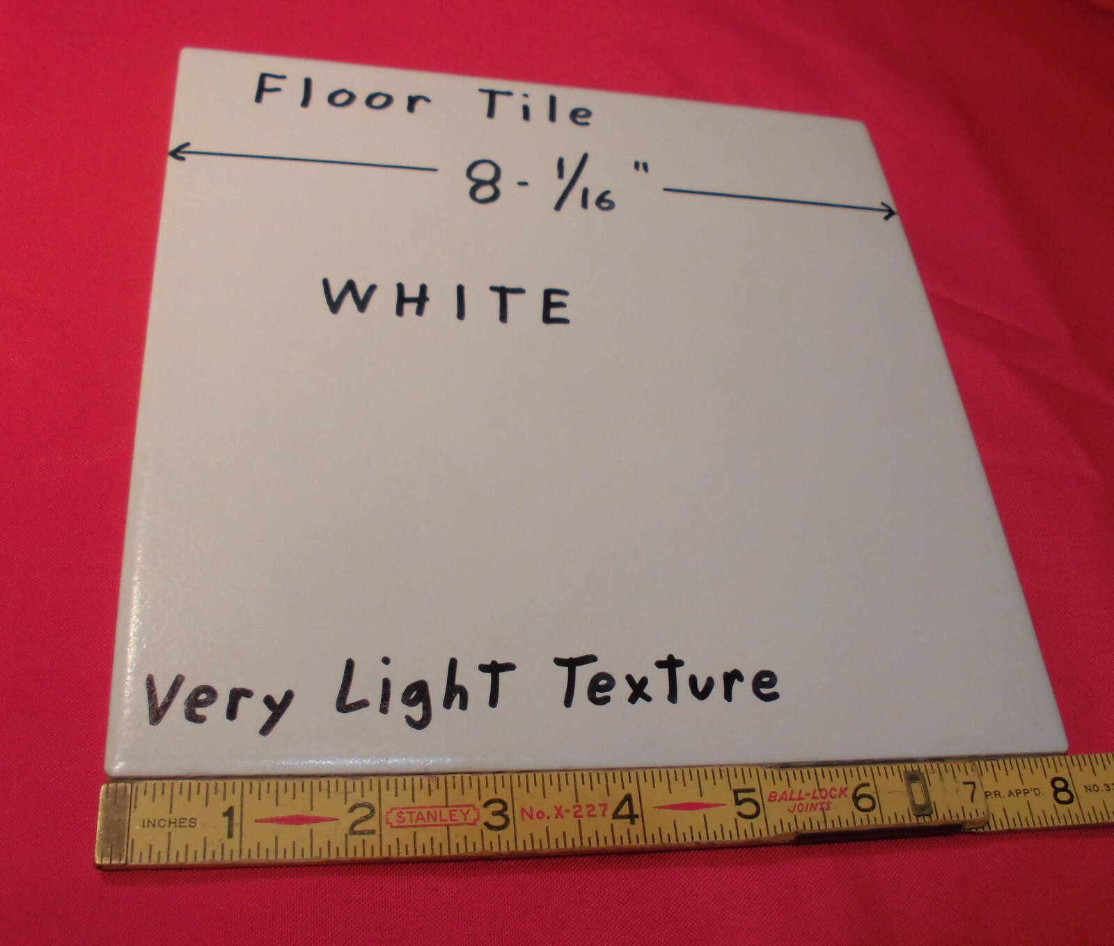 1 pc. White Ceramic Floor Tile: 8″ X 8″ very light textured, New Old Stock