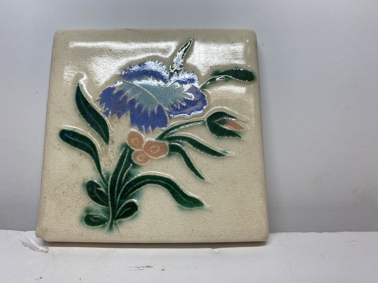 Vintage Ceramic Porcelain Kiln Fired Floral 4” Tile