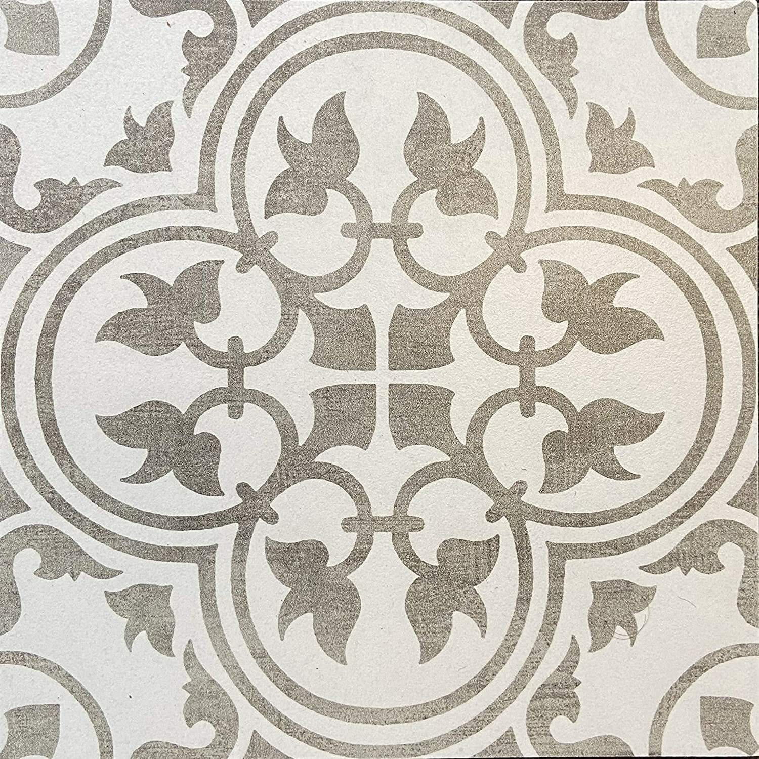 12×12 Flora Gray White Patterned Encaustic Ceramic Floor and Wall Tile 1PC
