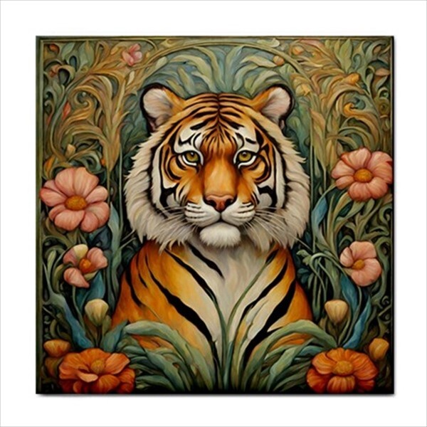Tiger Flowers Ceramic Tile Art Nouveau Backsplash Home Decor