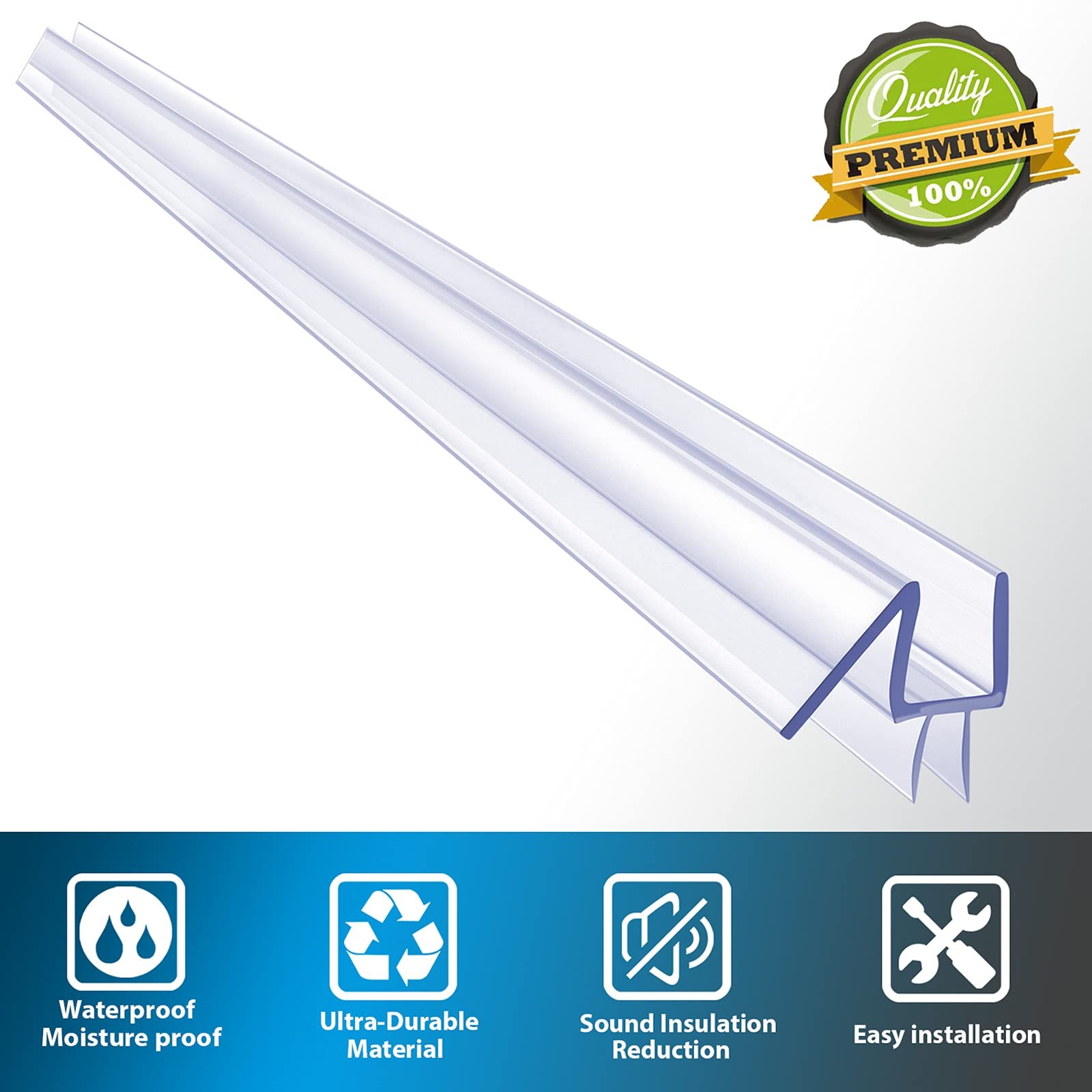 2-Pack Butecare Frameless Shower Door Bottom Seal sweep -3/8”, Clear