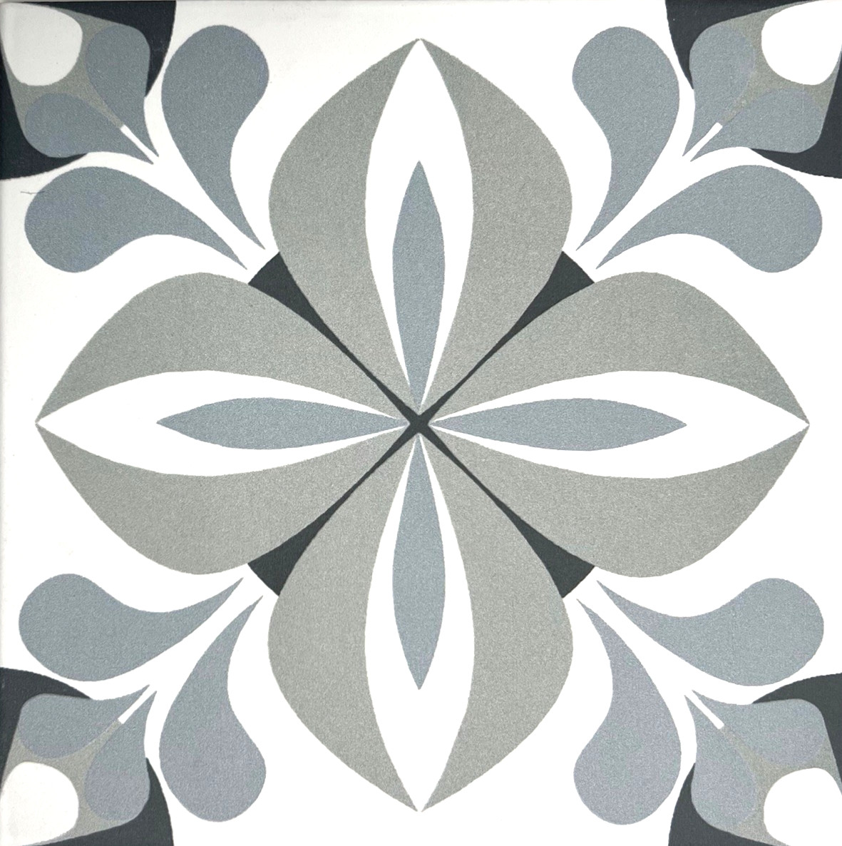 8×8 Gentiana Gray Floral Encaustic Pattern Porcelain Floor Wall Tile (Pack of 4)