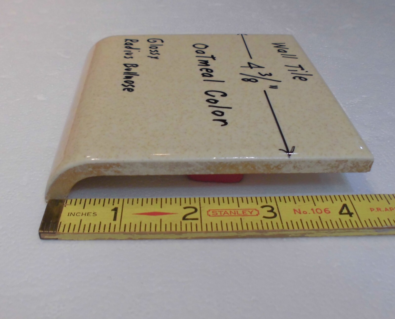 Oatmeal Color: Radius Bullnose Ceramic Tile 4-3/8″ Mid-State: Glossy, Mud Cap