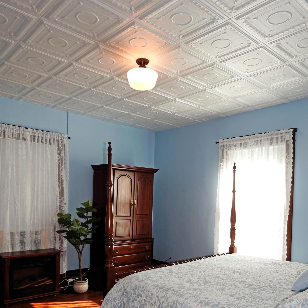 A La Maison Romanesque Wreath Foam Glue-Up Ceiling Tiles 19.6″ 96 Pack White
