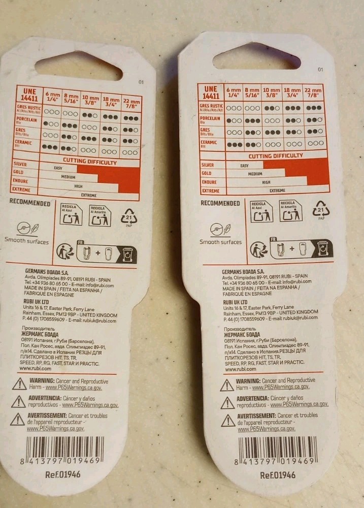 2x RUBI Ceramic Scoring Wheel 01946 For Tile Cutter 10mm 3/8” Tungsten Carbide