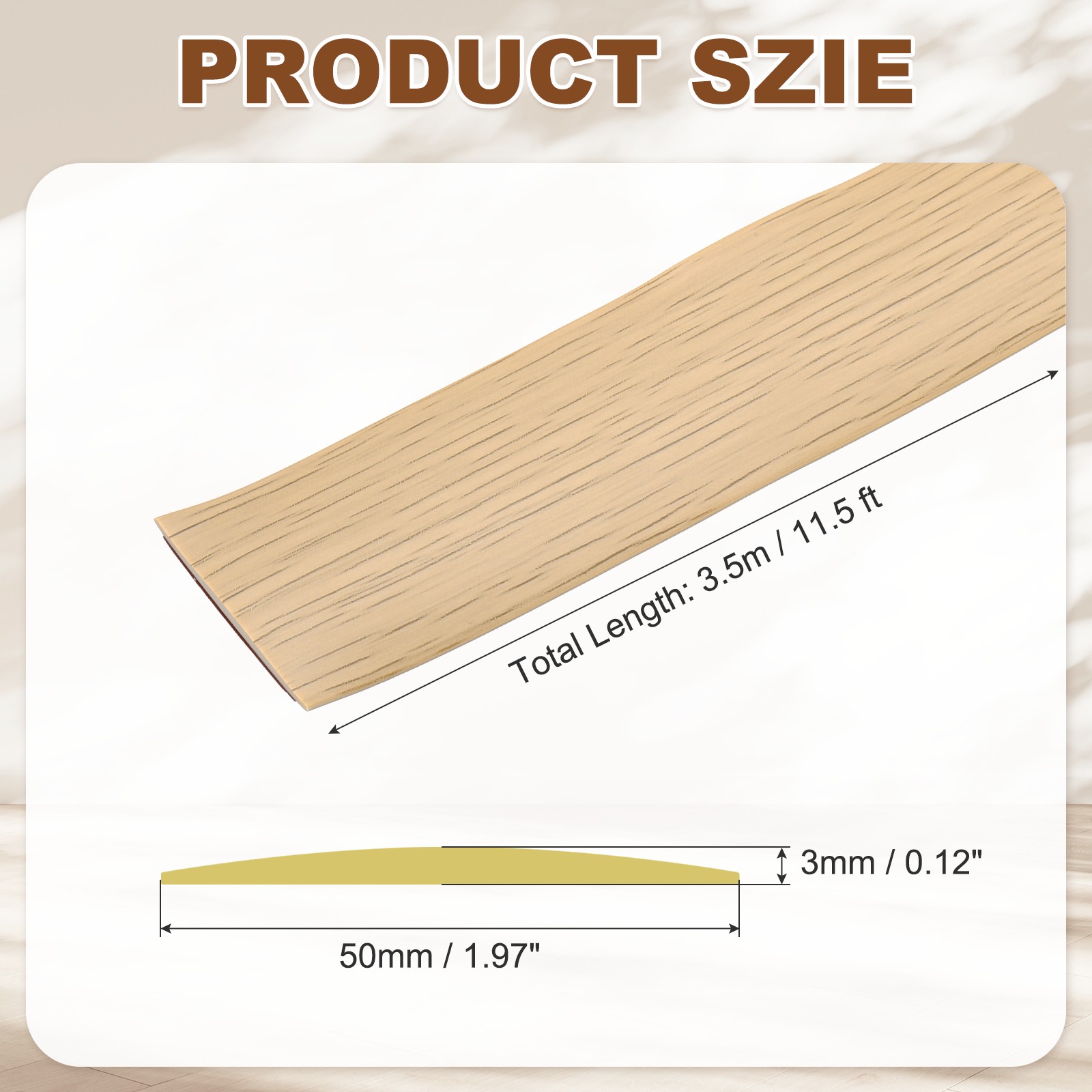 Floor Transition Strip (1.97″/ x 11.5ft) PVC Floor Strips Maple Wood Grain