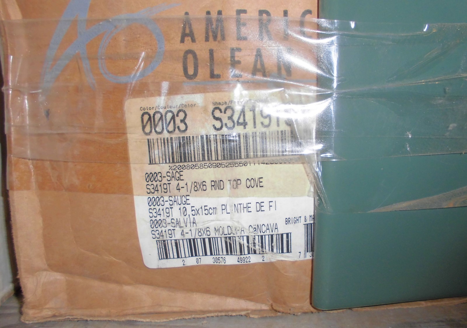 6 pcs. *Sage Green* 4” X 6” Glossy Ceramic Cove Base Tile, Bullnose Top, NEW
