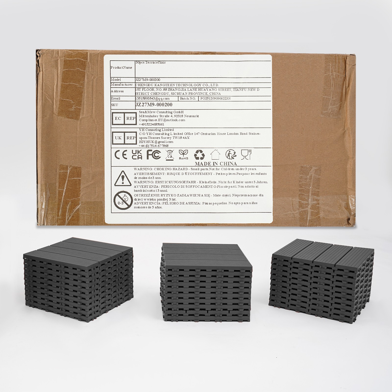30pcs Deck Patio Tile Interlocking Plastic Flooring Pavers 11.81*11.81*0.79in