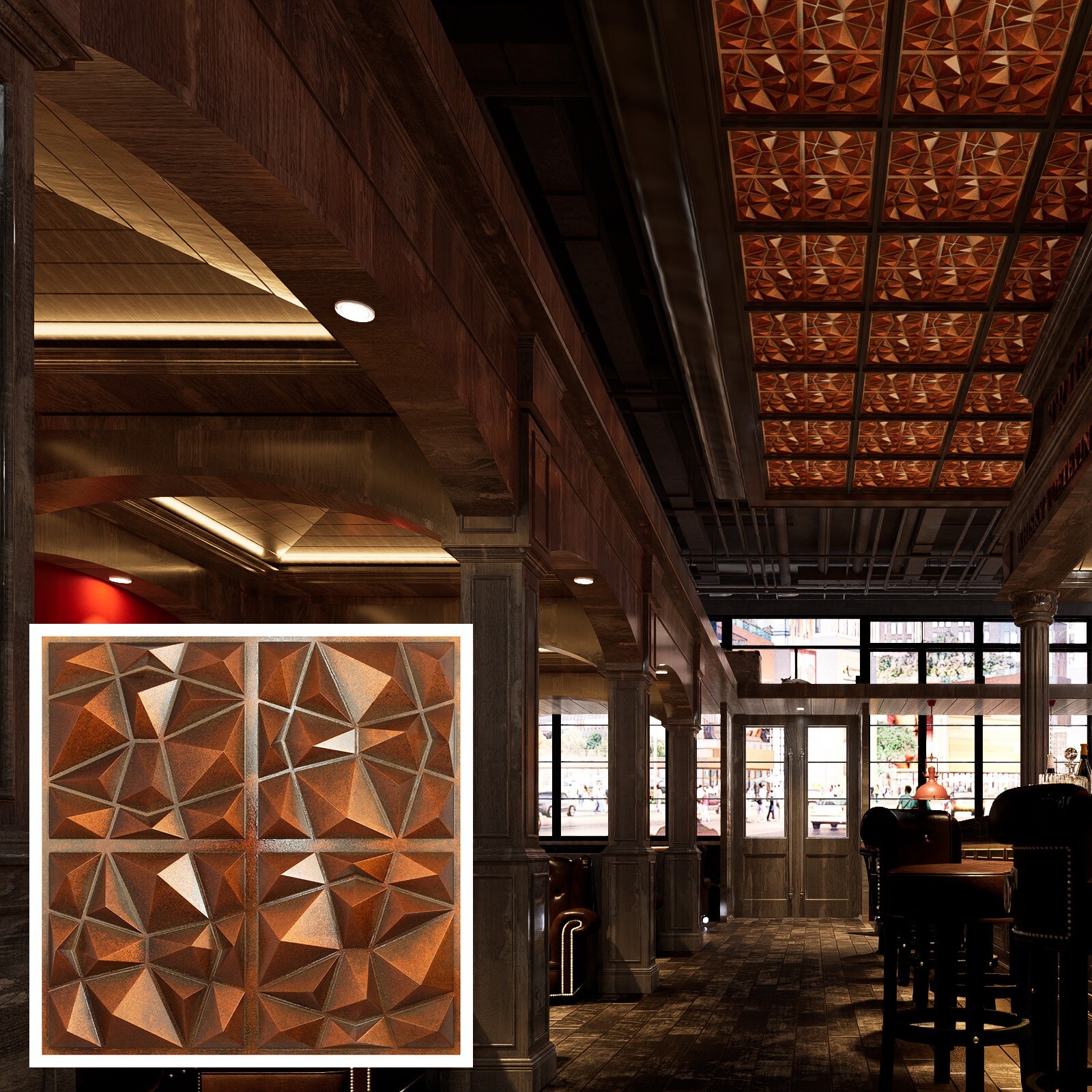 Artistic 3D Ceiling Tile Aged Artwork Panels Decor PLM101 Archaic copper 10pcs