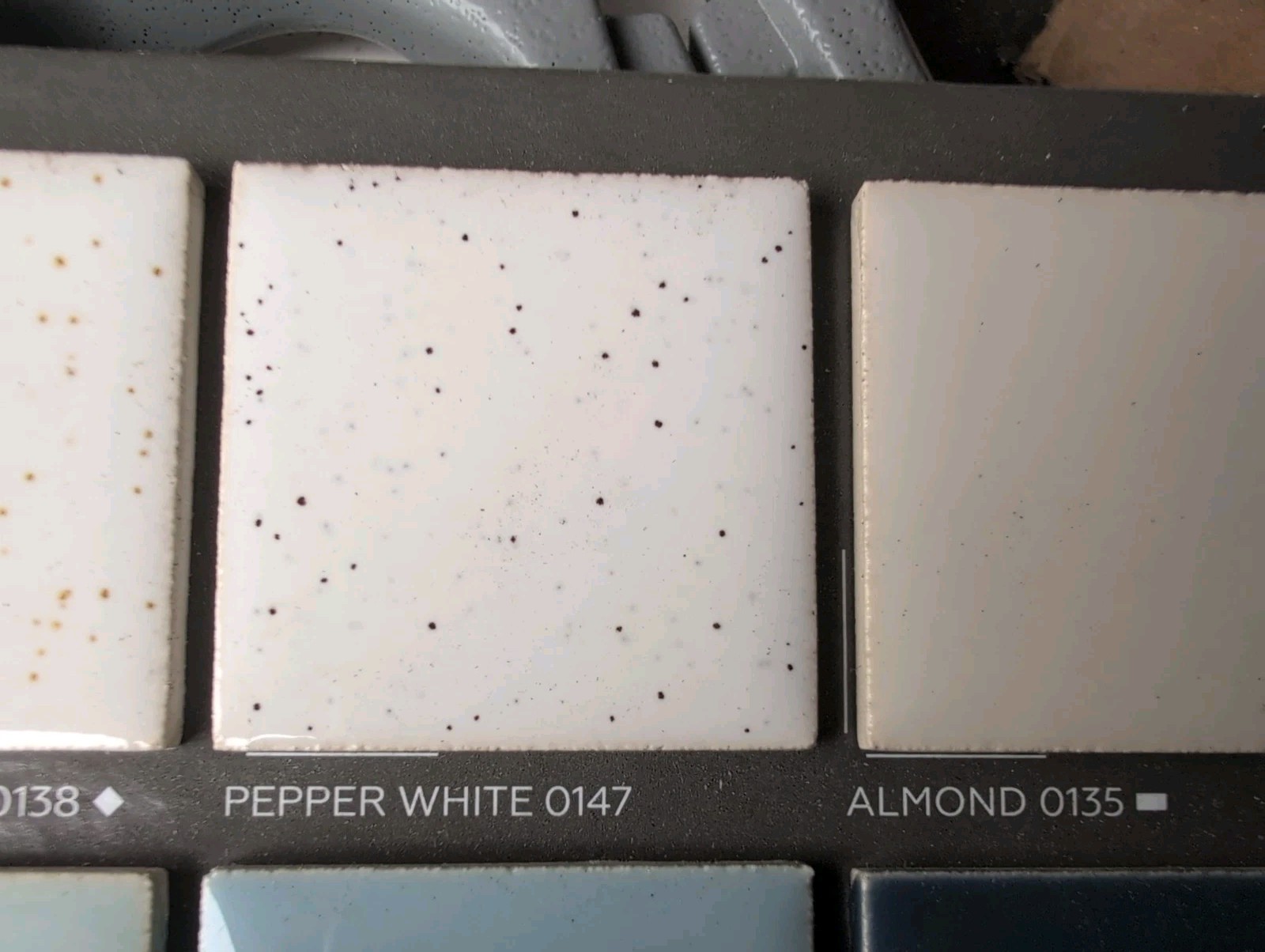 4 pcs Daltile 4 1/4″ Ceramic Tile Pepper White #0147 Black Speckled Glossy 4-1/4