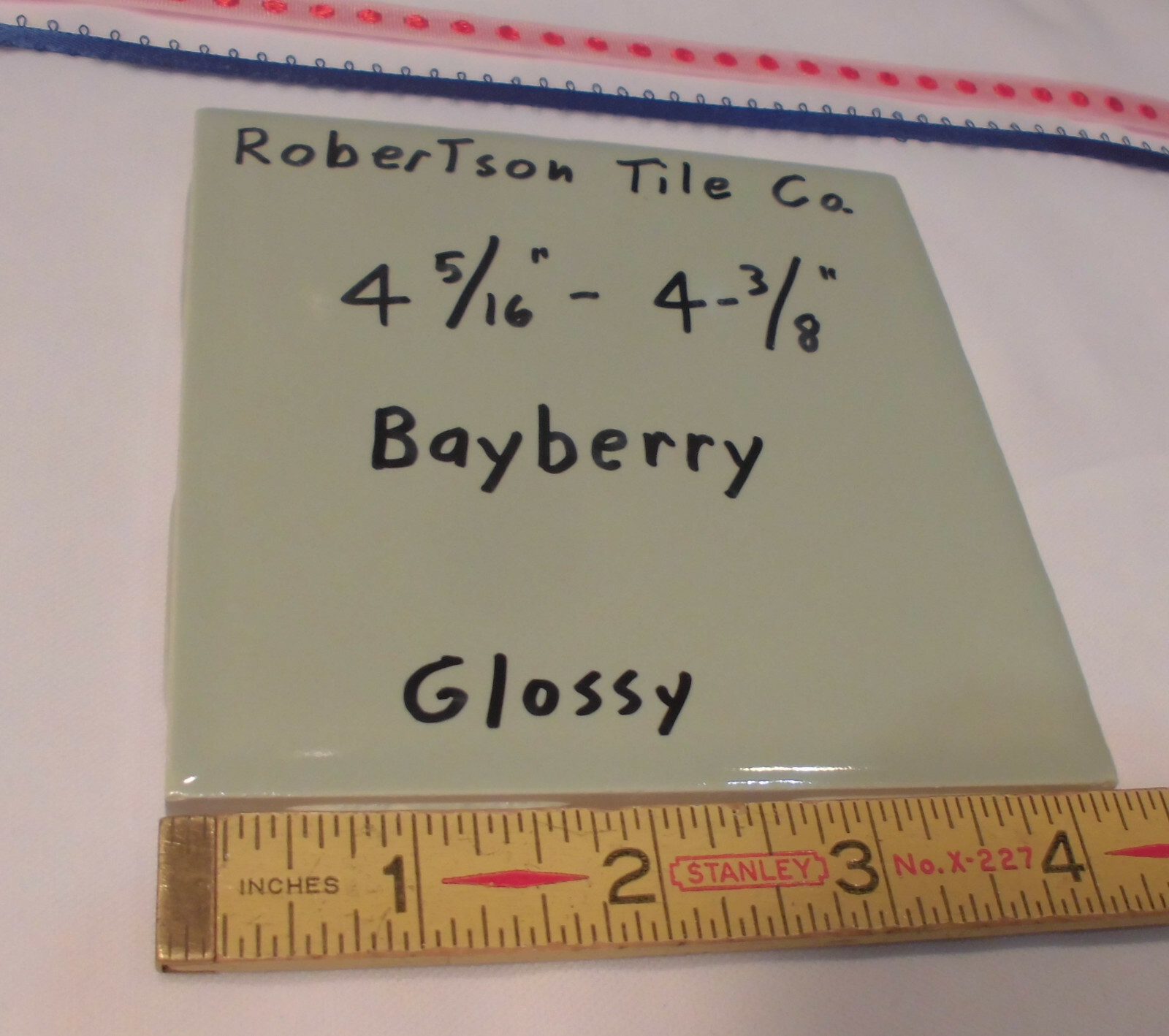 1 pc. Vintage Ceramic Tile *Bayberry Green* 4-5/16″- 4-3/8″ Robertson Co. NOS