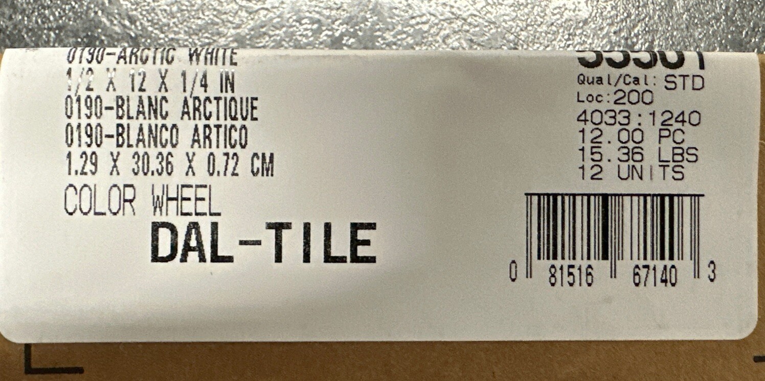 24 Daltile Color Wheel 1/2 X 12 Jolly Ceramic Wall Tile Trim Pcs. Arctic White