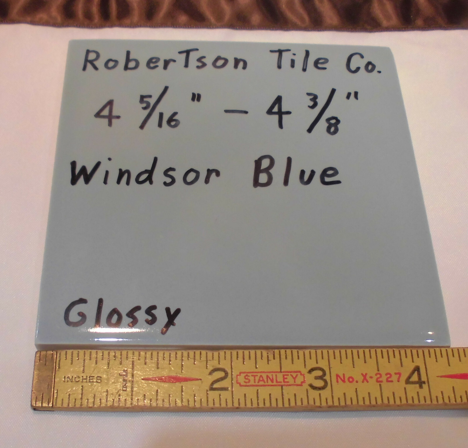 1 pc. Vintage *Windsor Blue* Glossy Ceramic Tile 4-5/16″- 4-3/8″ Robertson Co.