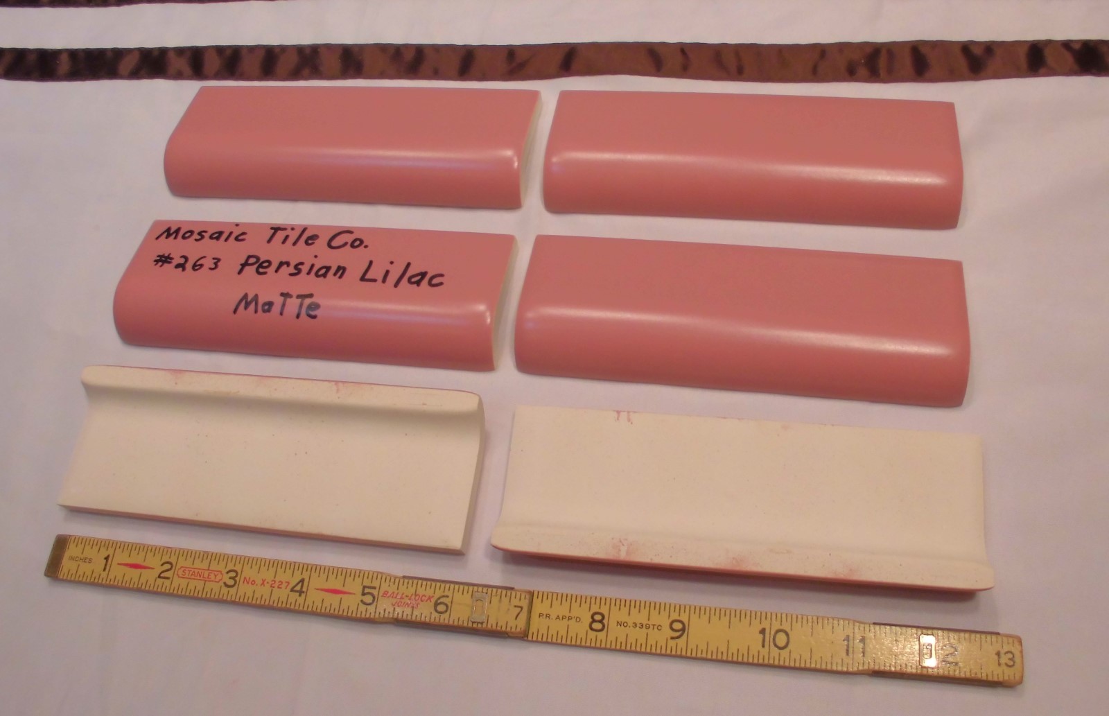 6 pcs. *Dark Lilac* Ceramic Radius bullnose Cap Tiles by The Mosaic Co. “NOS”