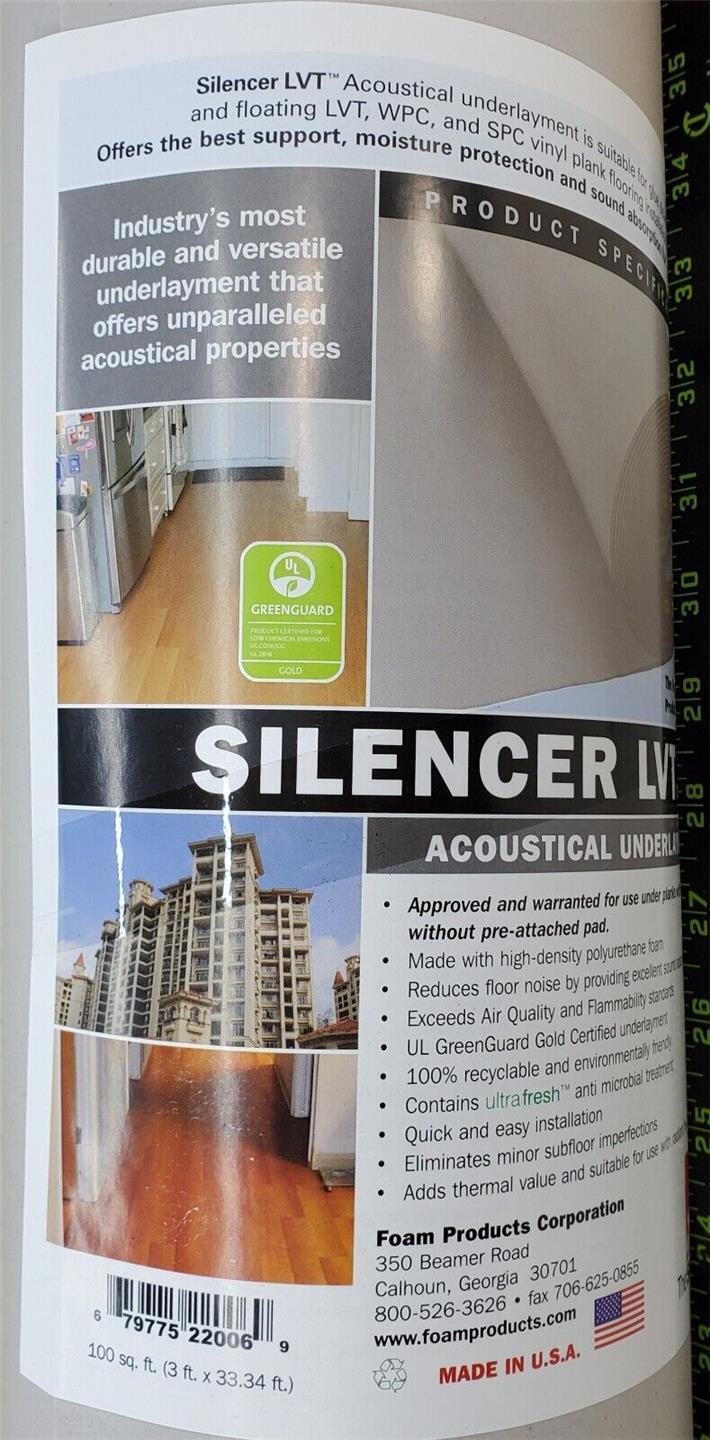 Silencer LVT Vinyl / Hybrid Resilient Floor Underlayment 100 sqft Roll