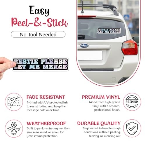 | Bestie Please Let Me Merge Bumper Sticker – Strong Adhesive, Unicorn