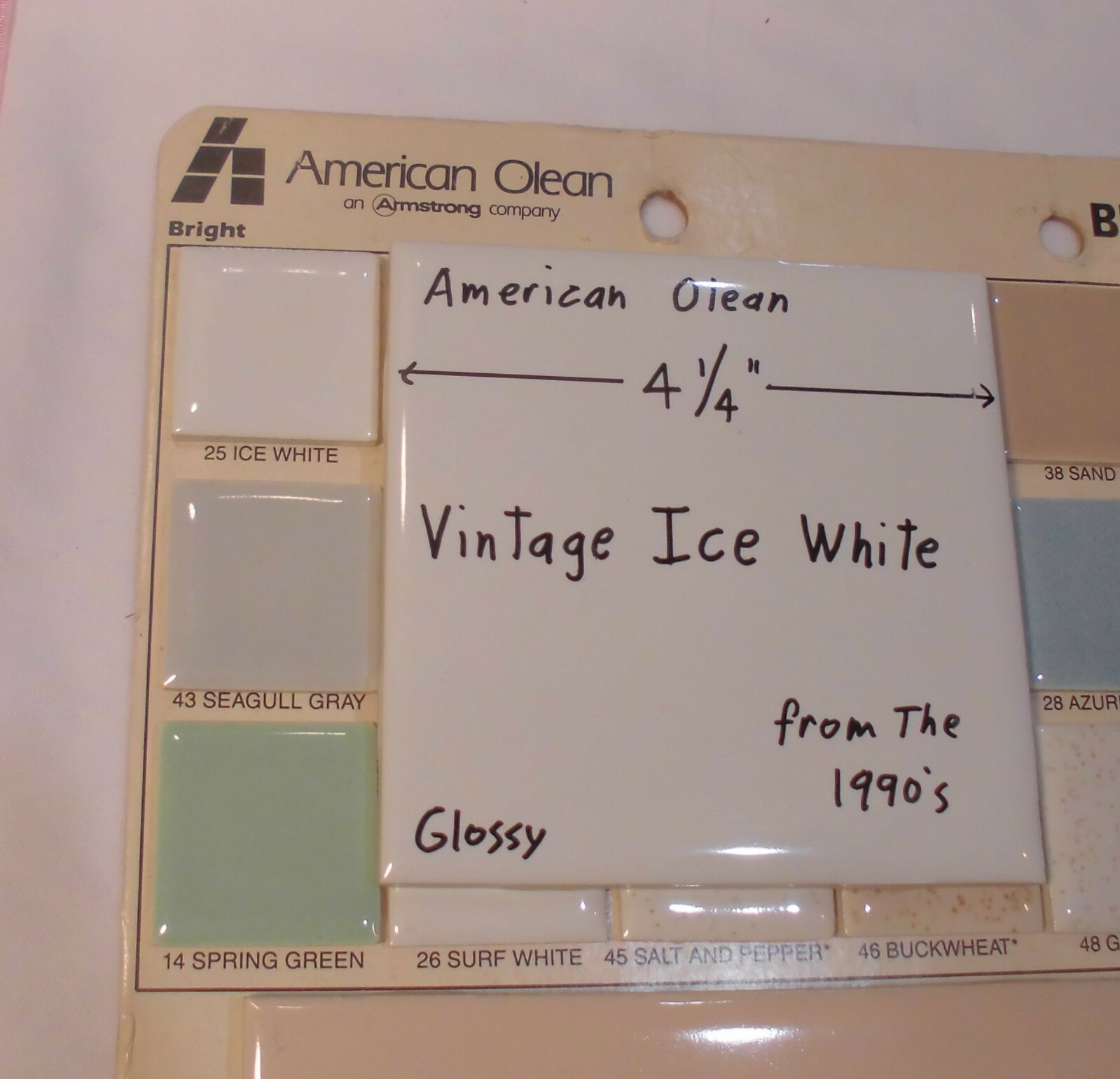 1 pc. Vintage: *Ice White* Glossy Ceramic Tiles by American Olean…4-1/4″ NEW