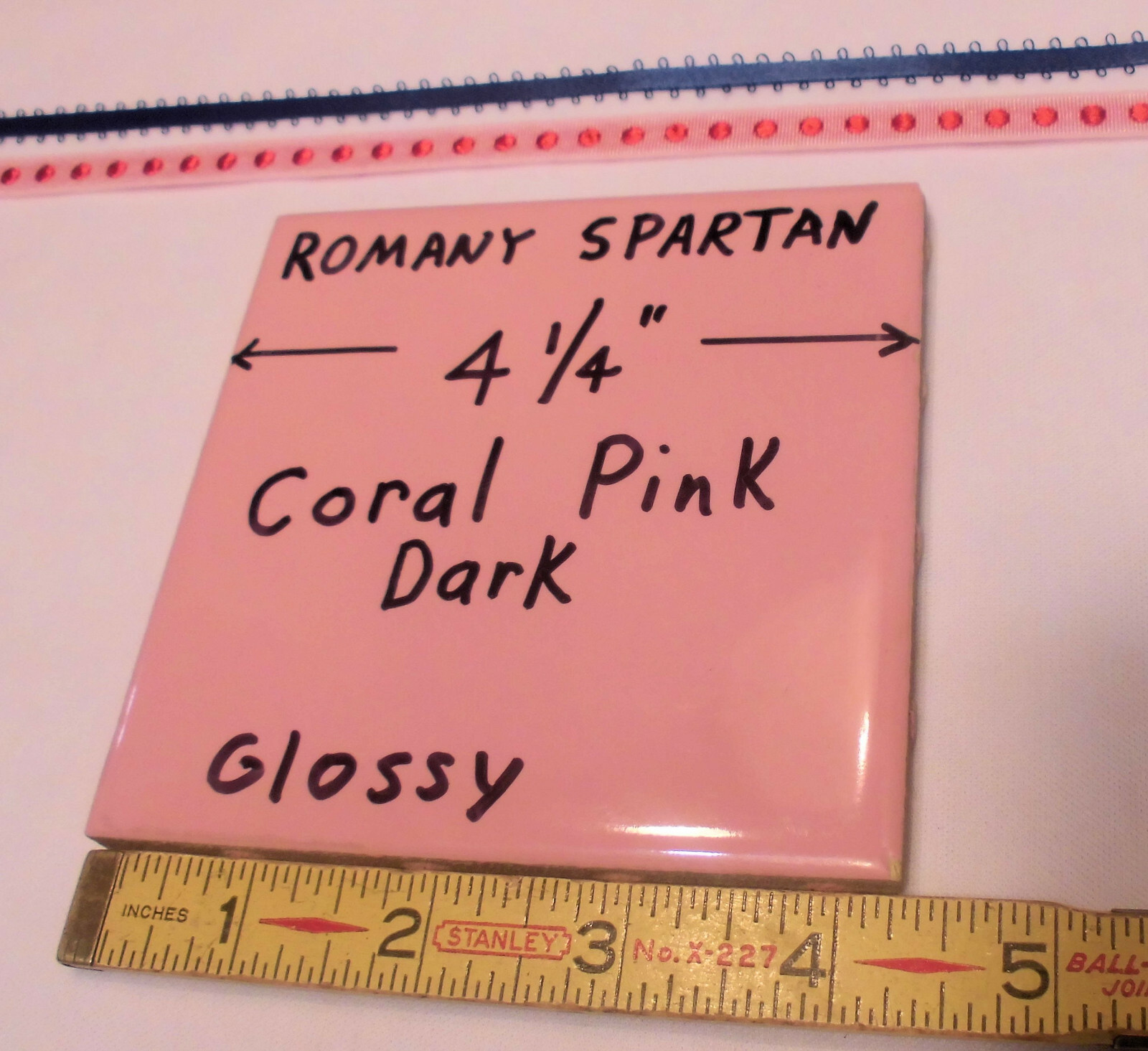 1pc. *Dark Coral Pink* 4-1/4″ Glossy Ceramic Tile; Romany Co. made 1940’s