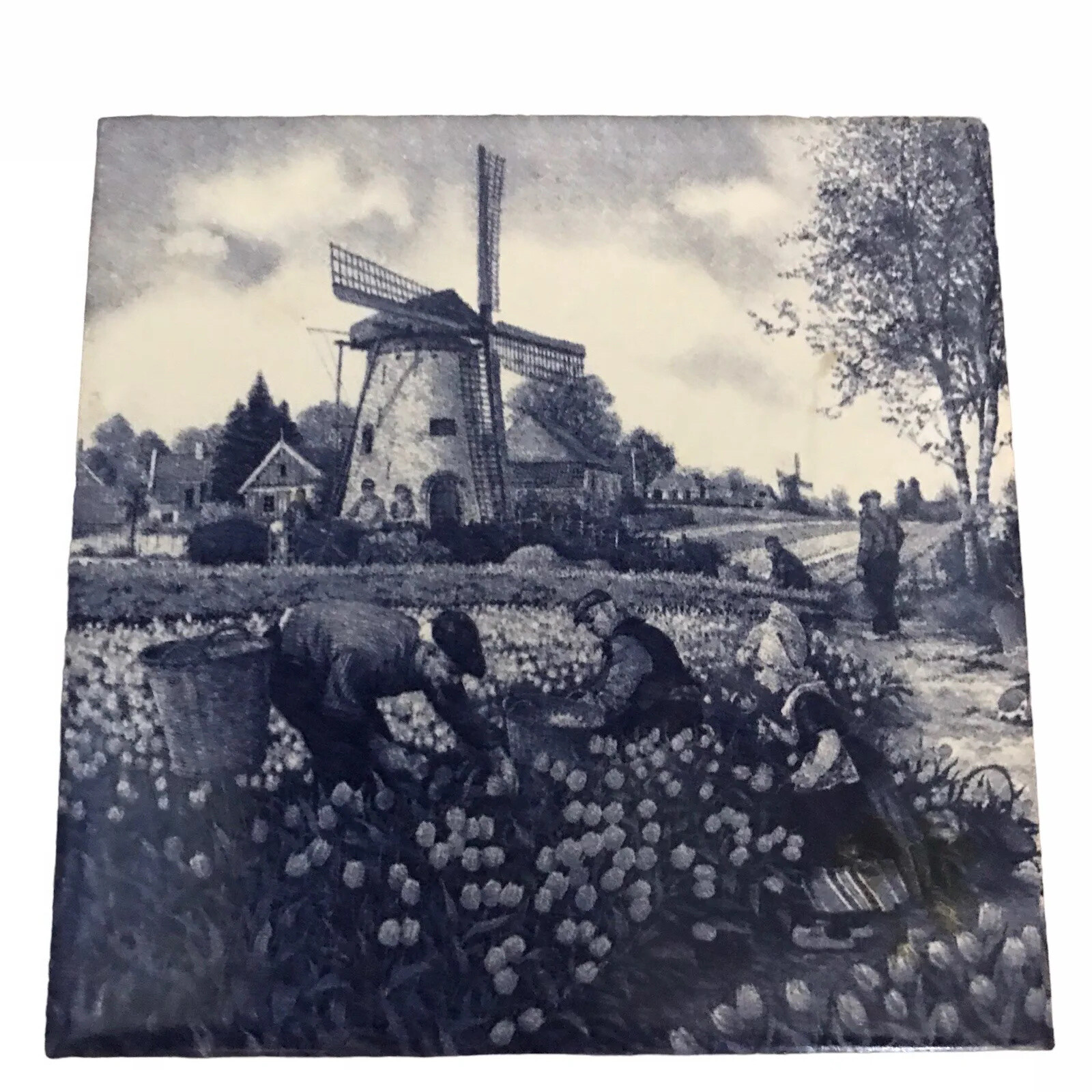 Vintage Delft Blue 4×4 Wall Tiles Pair Windmill Netherlands Replacement