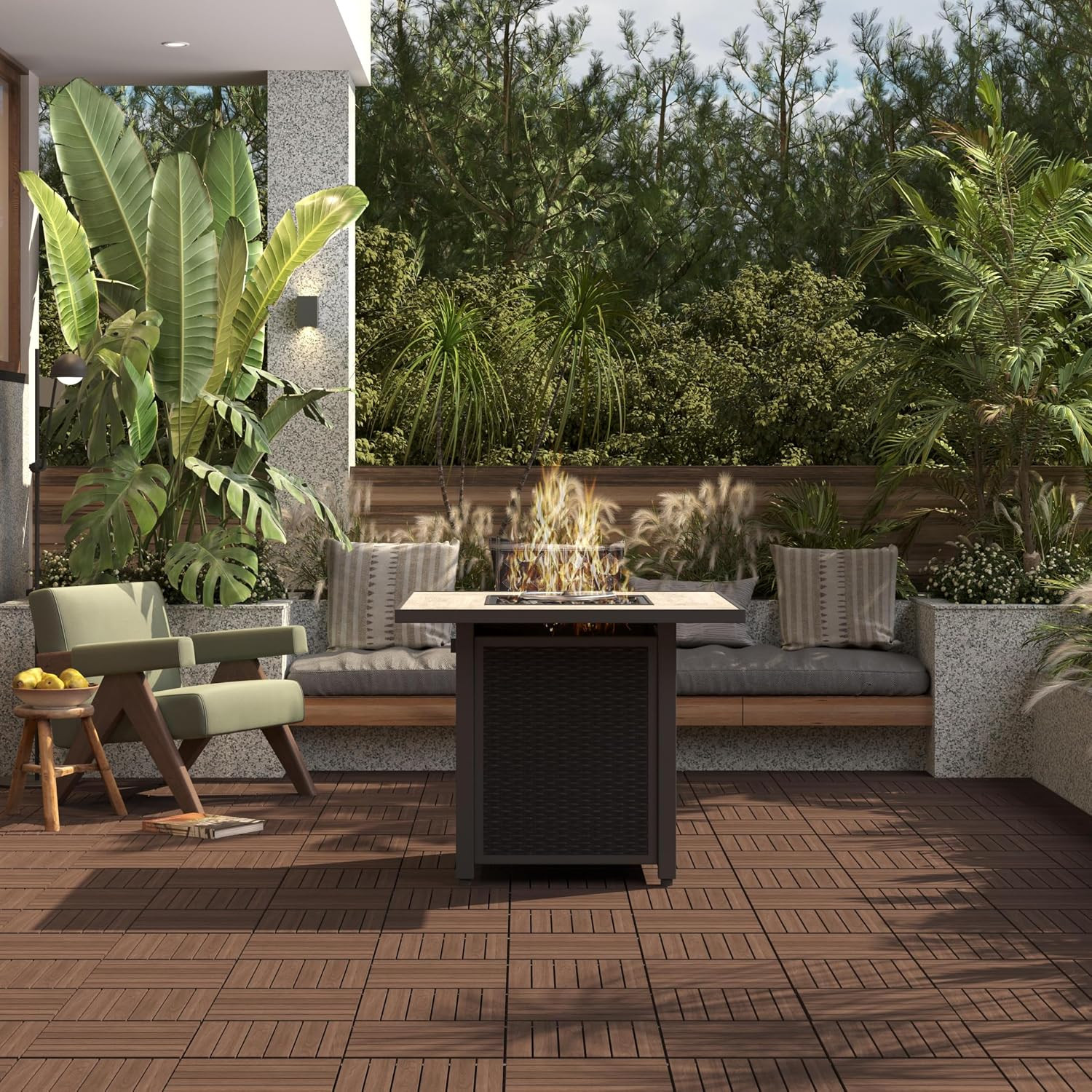 Yaheetech 27PCS Interlocking Deck Tiles Outdoor Patio Floor, Brown | Acacia Wood