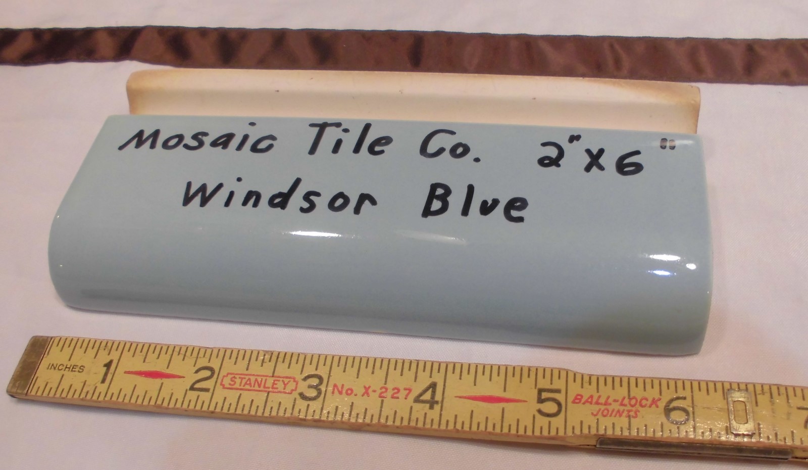 1 pc. Windsor Blue: 2″ X 6″ Glossy Ceramic Bullnose Radius Tile by Mosaic Co.
