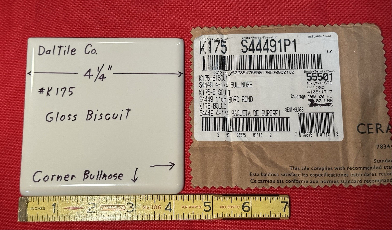1 pc. Gloss Biscuit: 4-1/4″ Ceramic Corner Bullnose Tile by Daltile Co. NEW