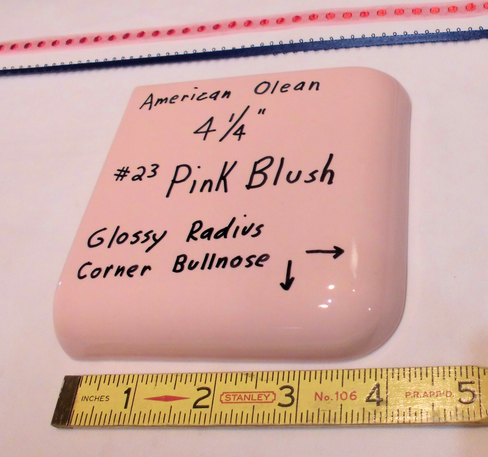 Pink Blush; Glossy Radius Corner Bullnose Ceramic Tile 4-1/4″ by American Olean