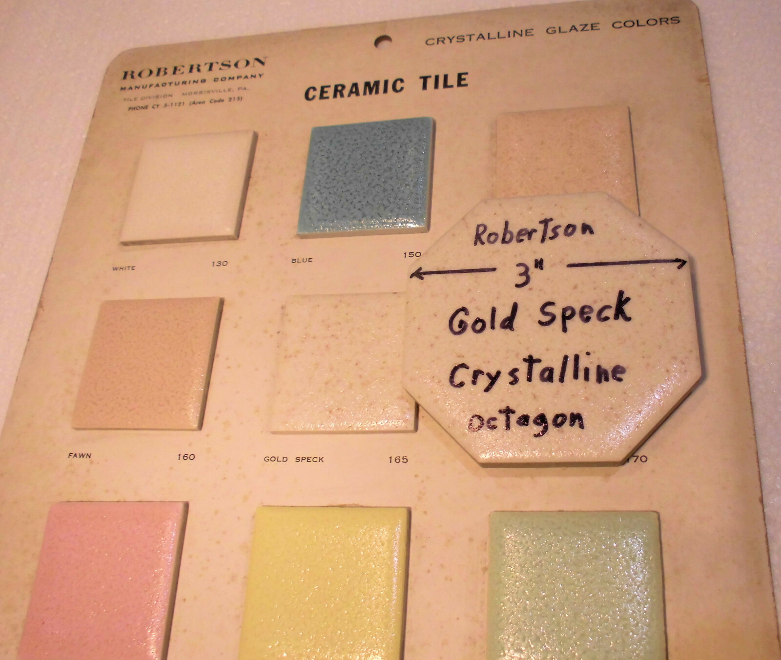 1 pc. Gold Speck – Dust; Octagon Ceramic Tile 3″ by Robertson, Crystalline: NOS