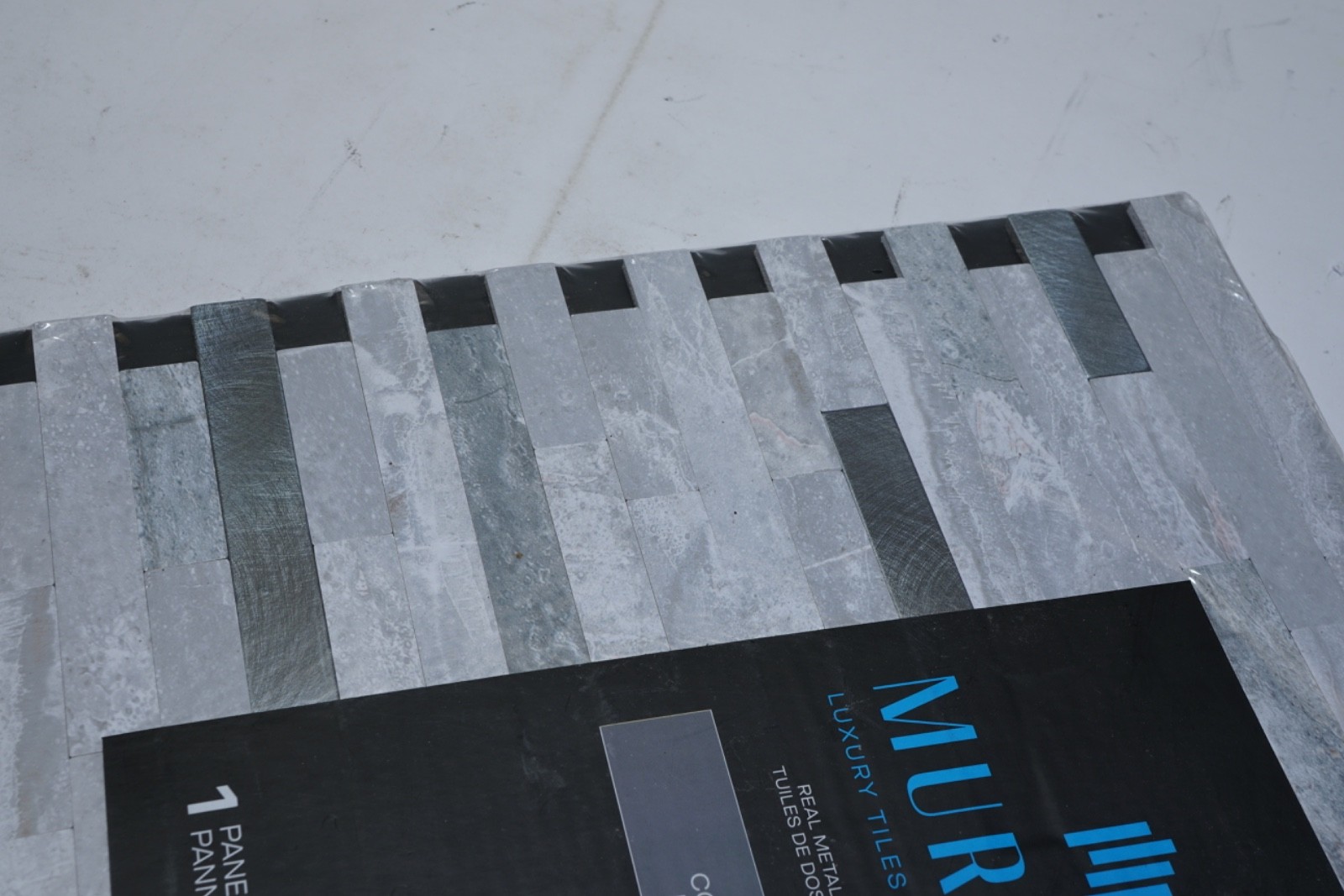 Lot of 9 Metal By ASP Peel & Stick Backsplash Tile Pearl Blue Slver 11.5″x11.7″
