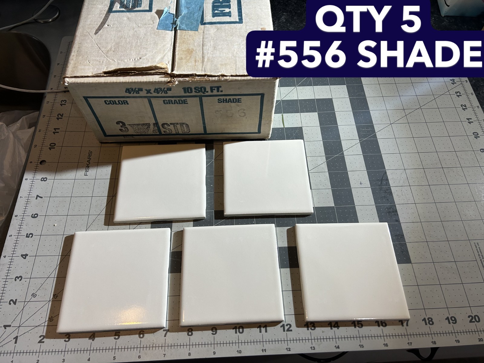 NOS 5-PACK lot VINTAGE 1960’S FLORIDA TILE 4-3/8″ BONE WHITE 556 Ceramic Tile