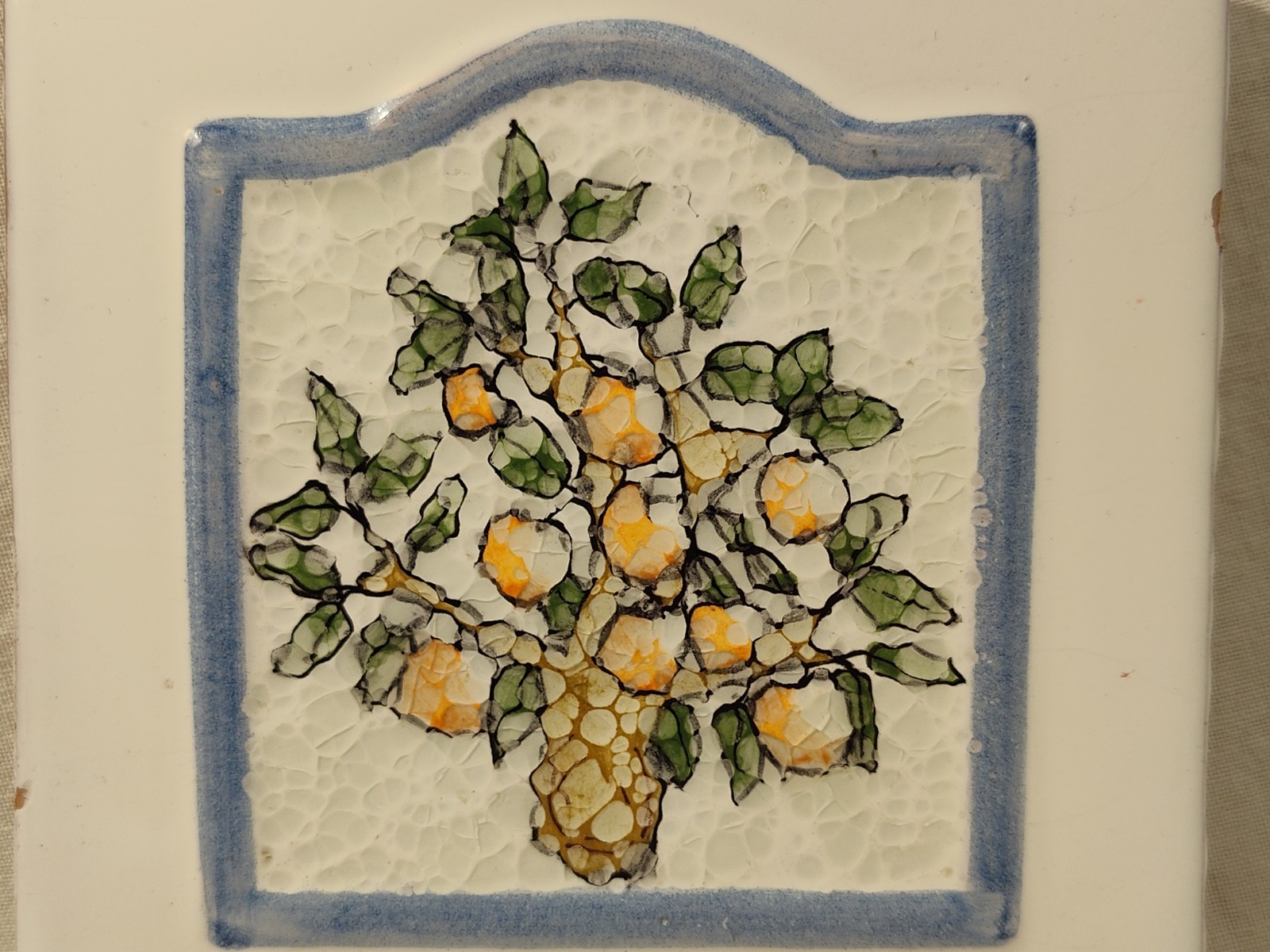 Handmade Decorative Terra Cotta Art Tile Glazed Fruit Tree 4″
